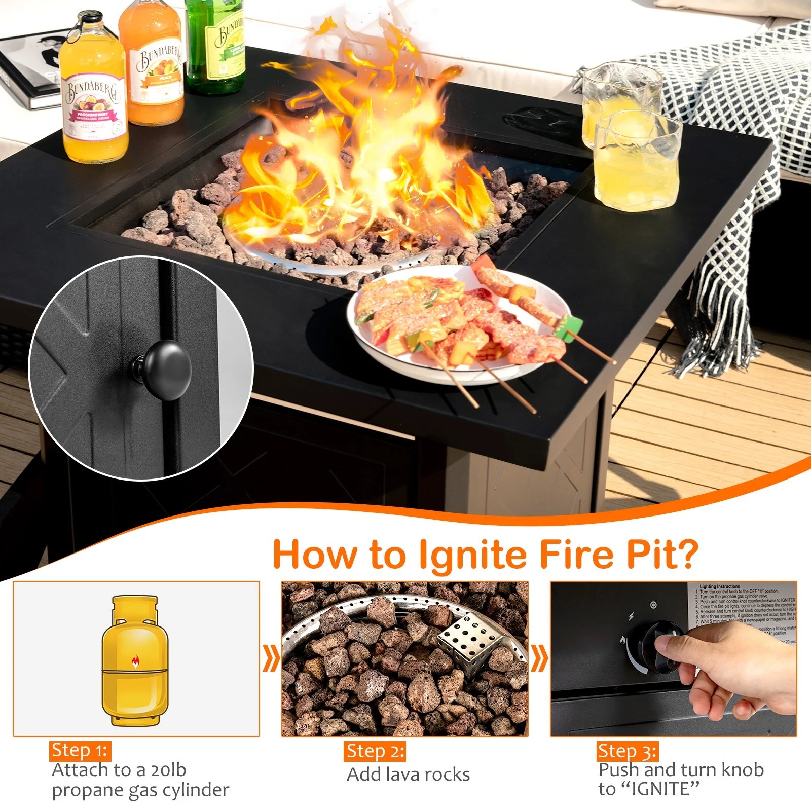 7-Piece Patio Set, 28 Inches 50000 BTU Propane Fire Pit Table, Red - Image 9
