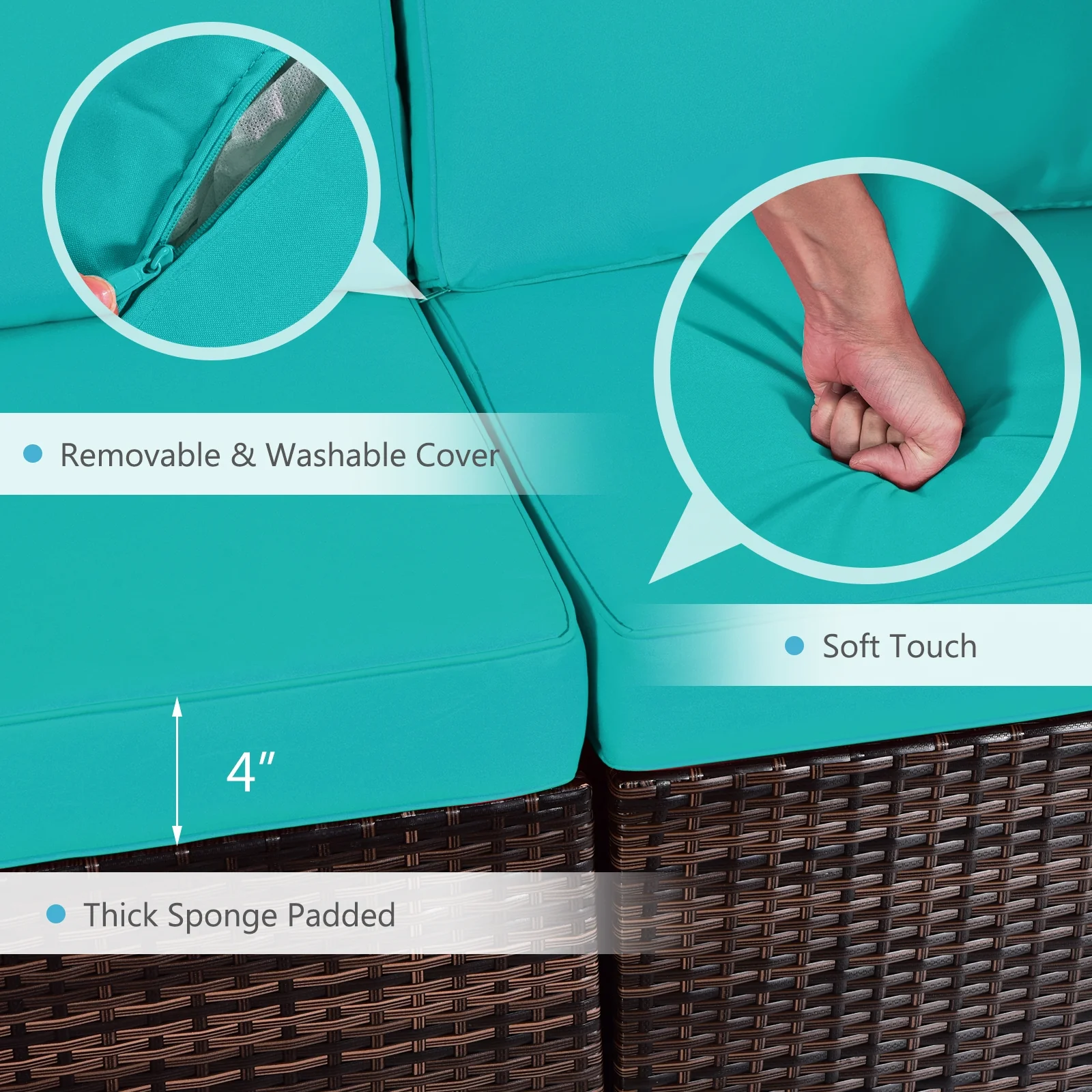 7-Piece Patio Set, 28 Inches 50000 BTU Propane Fire Pit Table, Turquoise - Image 10