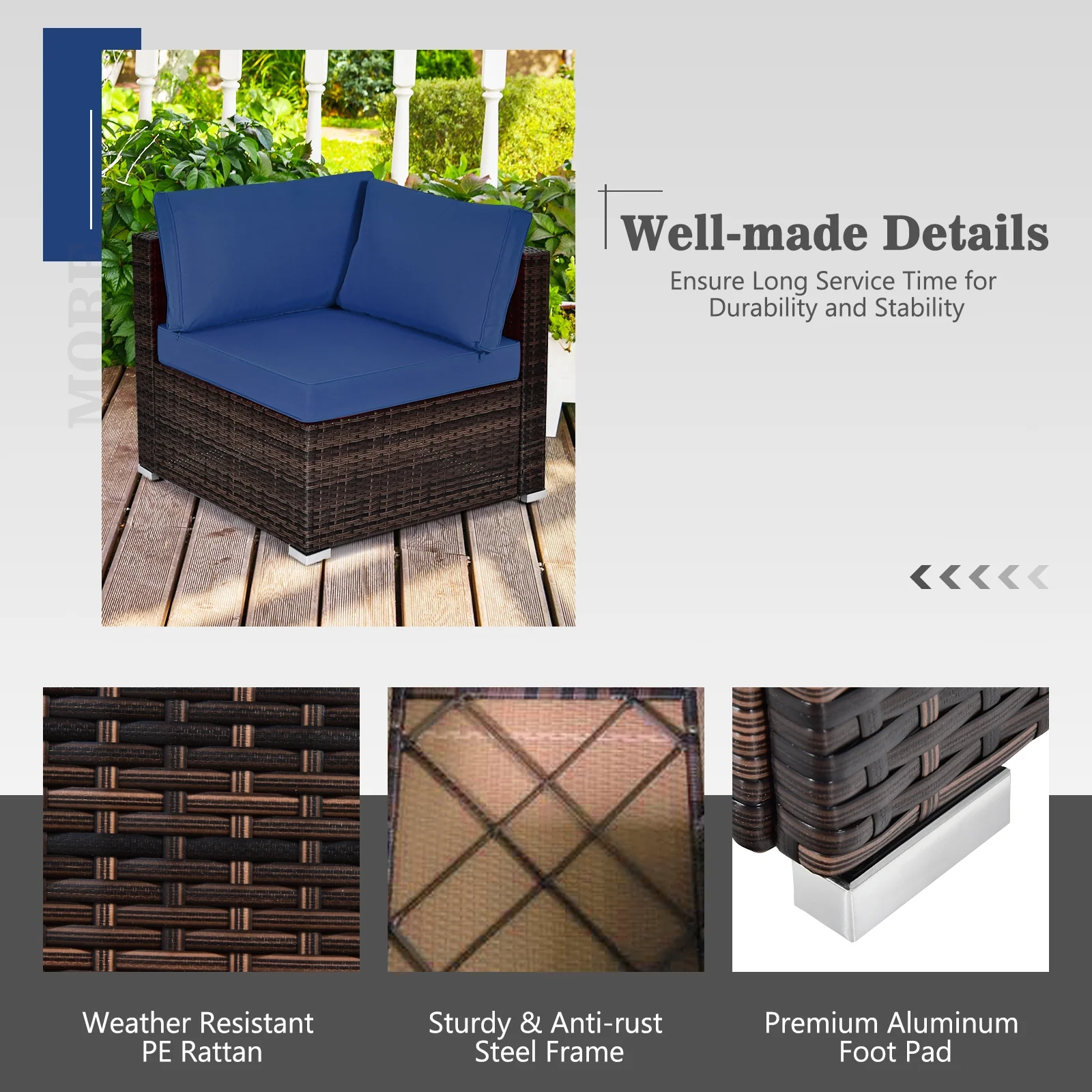 7-Piece Patio Set, 35 Inches 50000 BTU Propane Fire Pit Table, Navy - Image 8