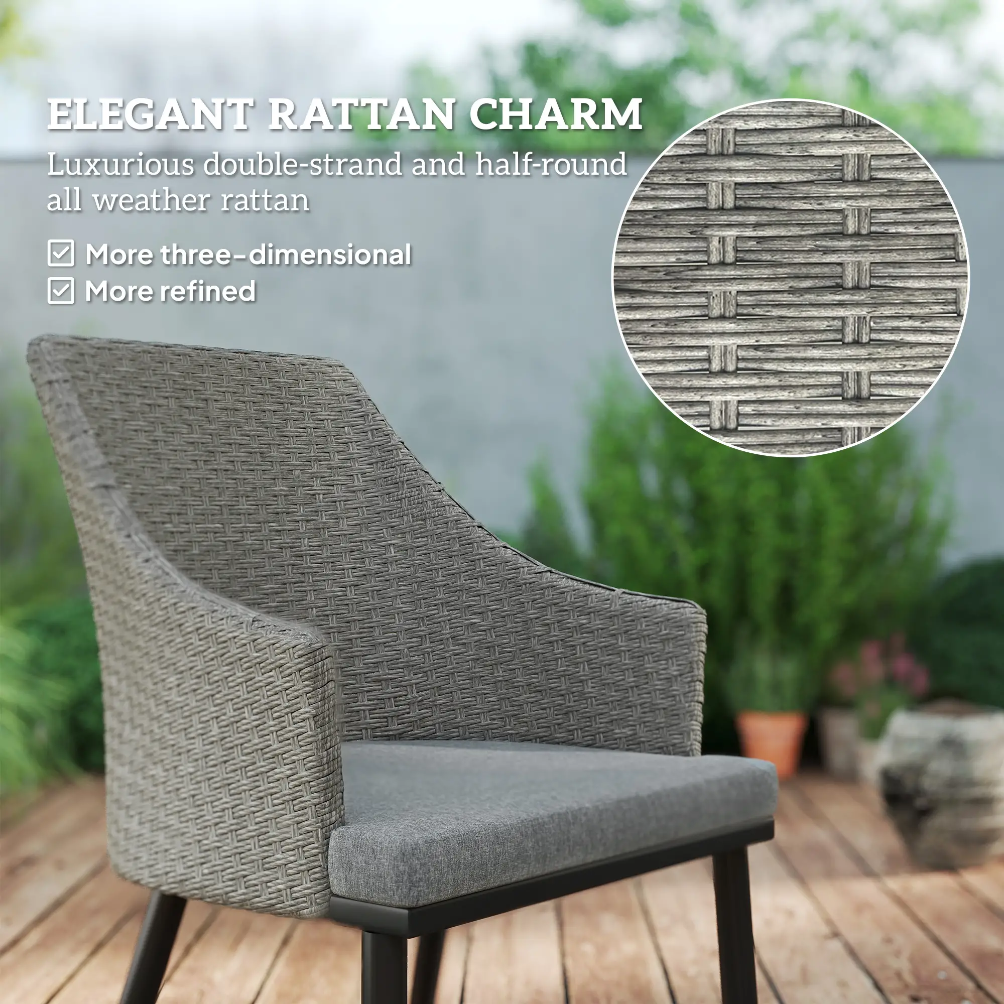 7 Piece Wicker Patio Set, Cushions, Umbrella Hole, Slatted Table - Image 4