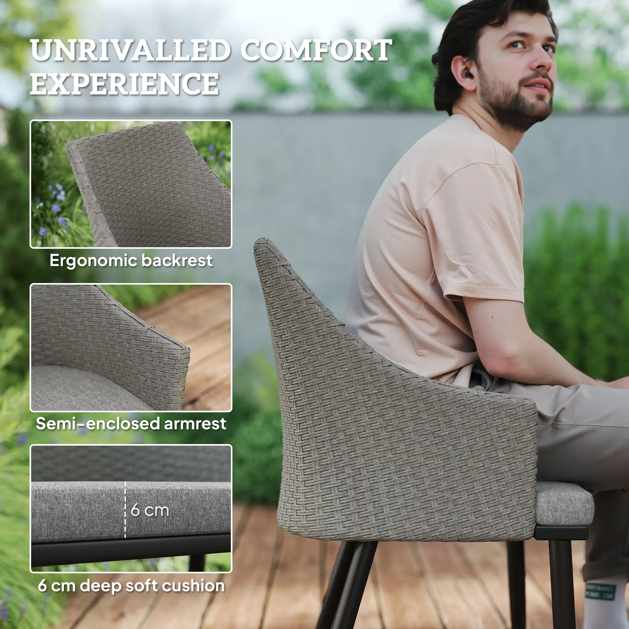 7 Piece Wicker Patio Set, Cushions, Umbrella Hole, Slatted Table - Image 5