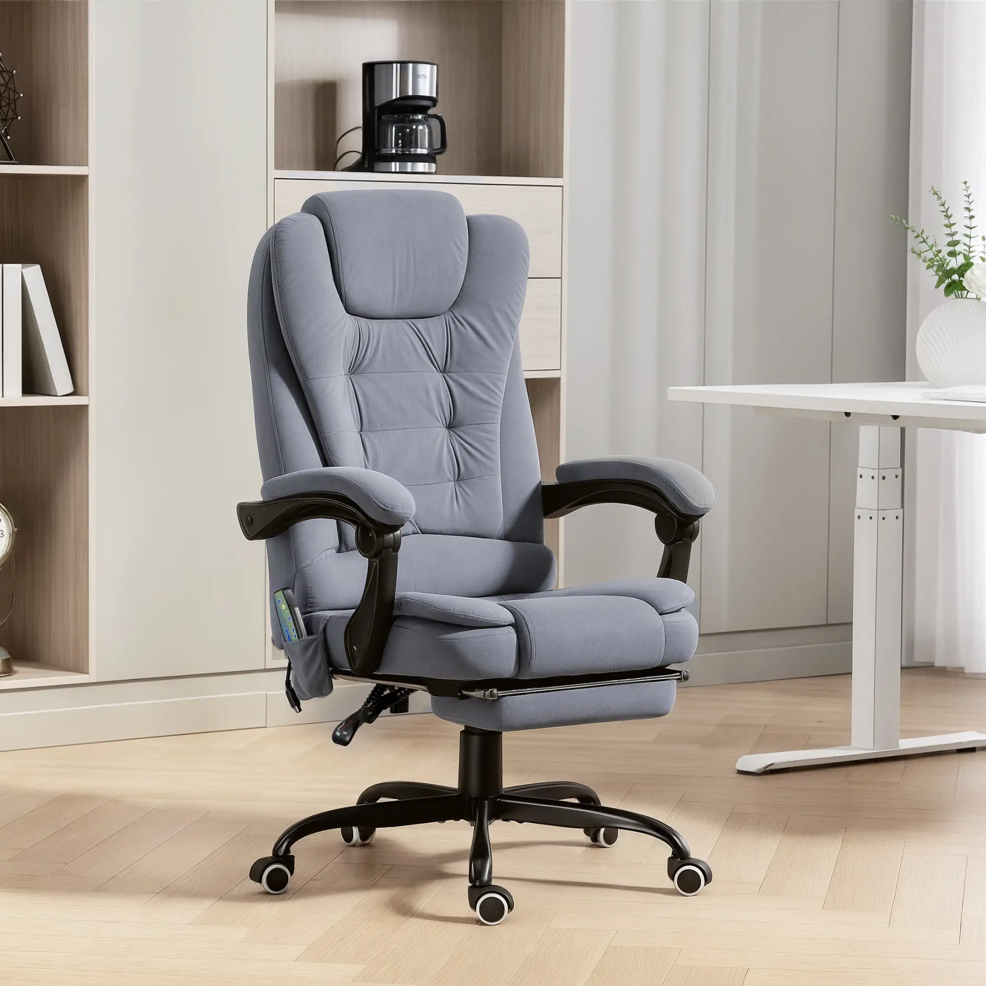 7 Point Vibrating Massage Chair, Reclining Office Chair, Adjustable Height, Grey - Image 2