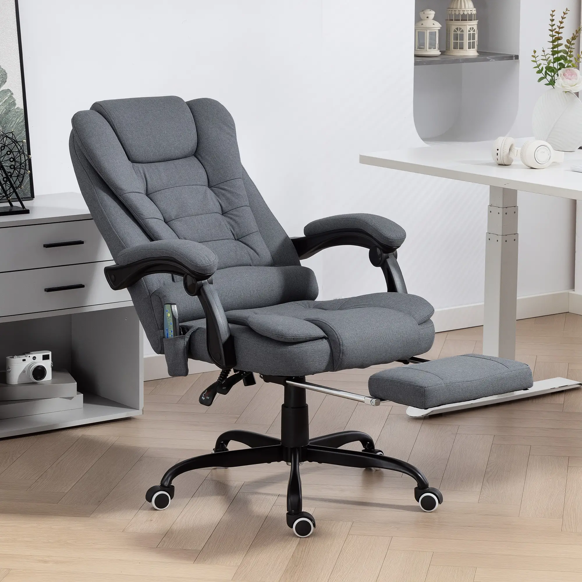 7-Point Vibrating Massage Chair, Reclining Office Chair with Footrest, Grey - Image 2