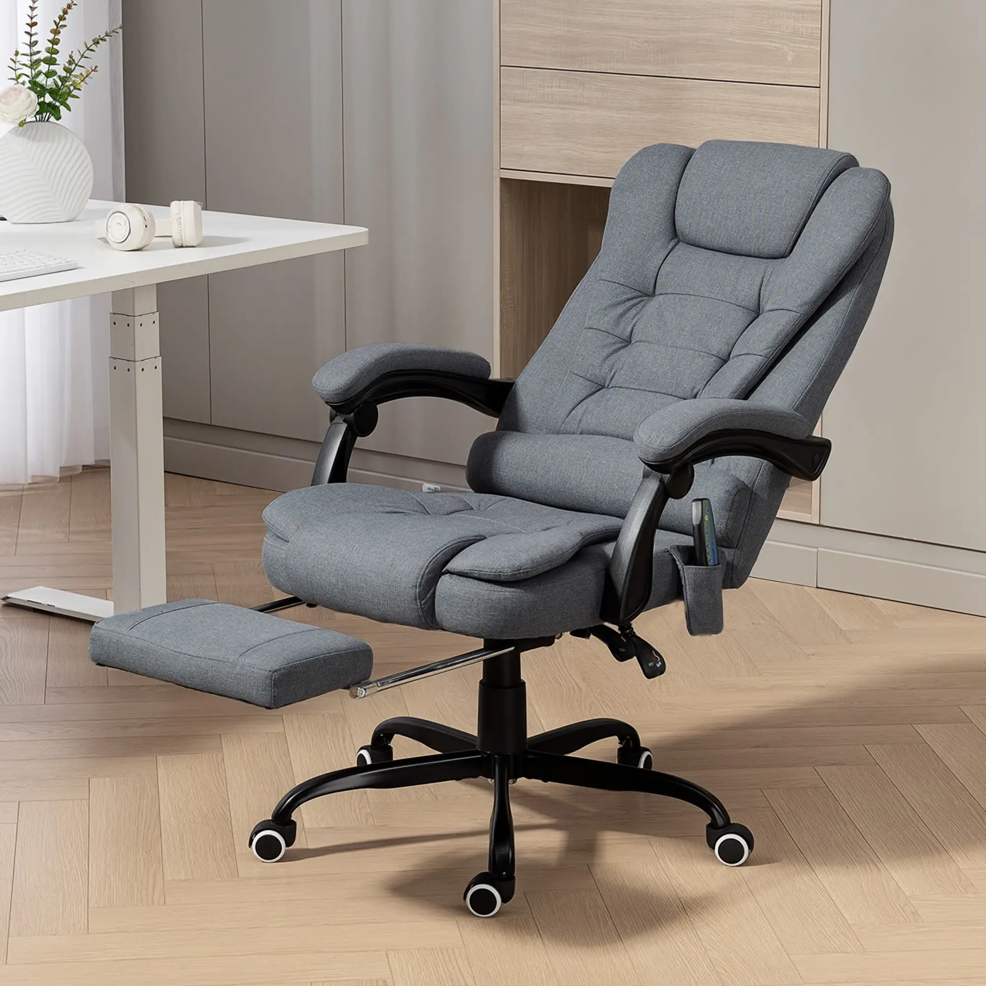 7-Point Vibrating Massage Chair, Reclining Office Chair with Footrest, Grey - Image 8