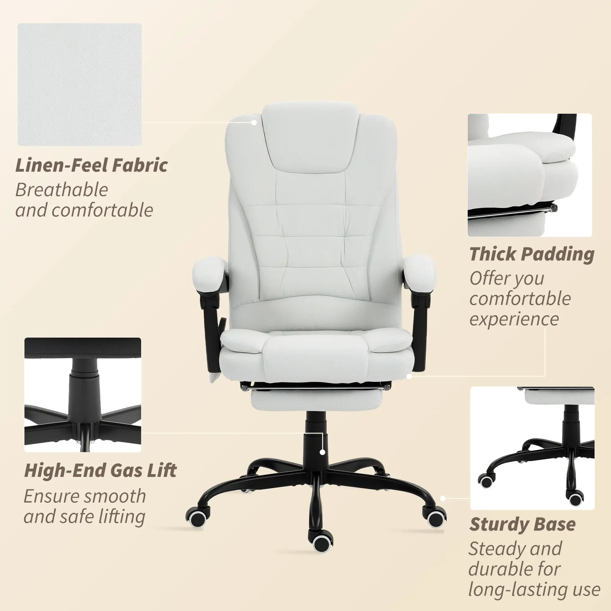 7-Point Vibrating Massage Chair, Reclining Office Chair With Footrest, White - Image 9