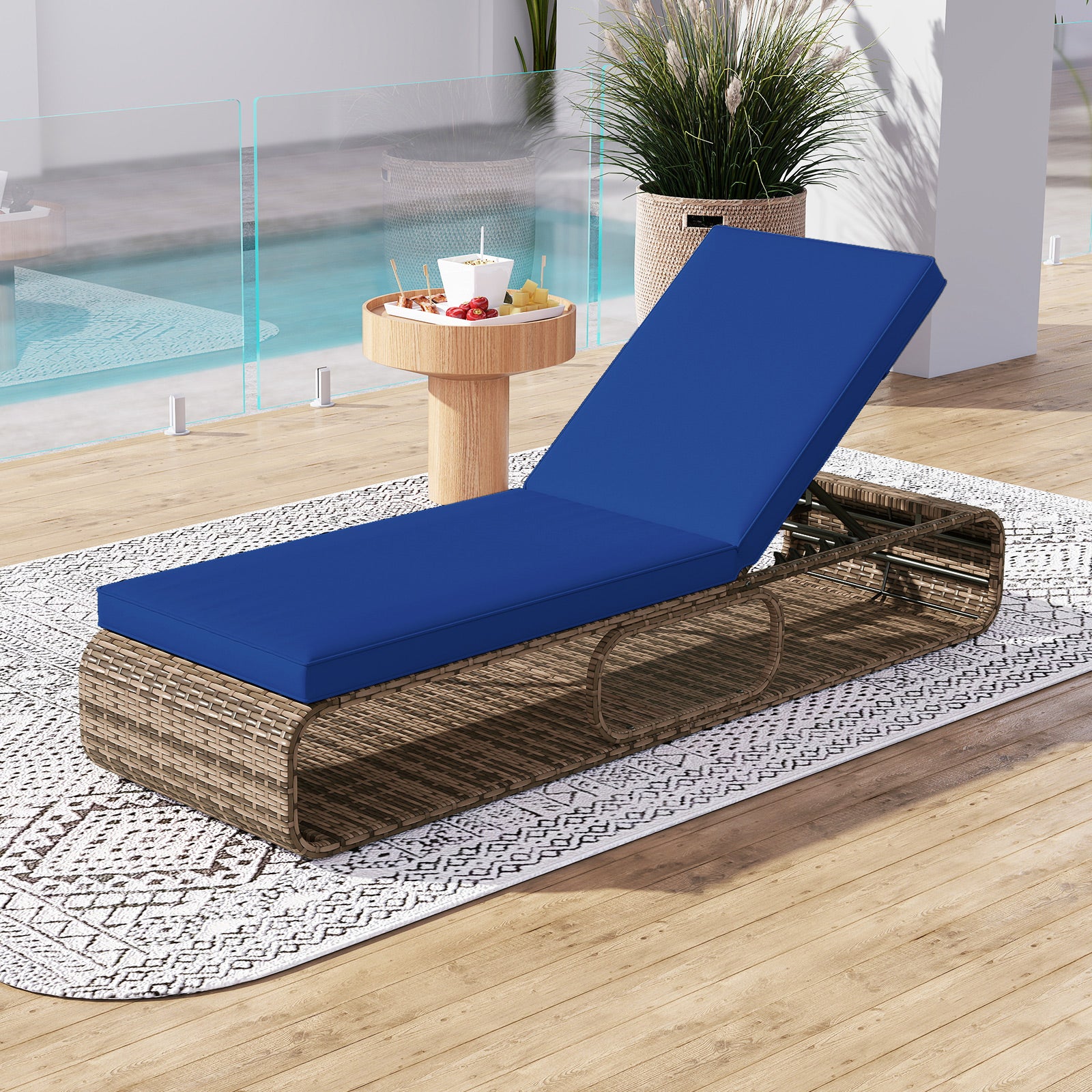 7-Position Adjustable PE Rattan Outdoor Chaise Lounge Chair, Navy - Image 2