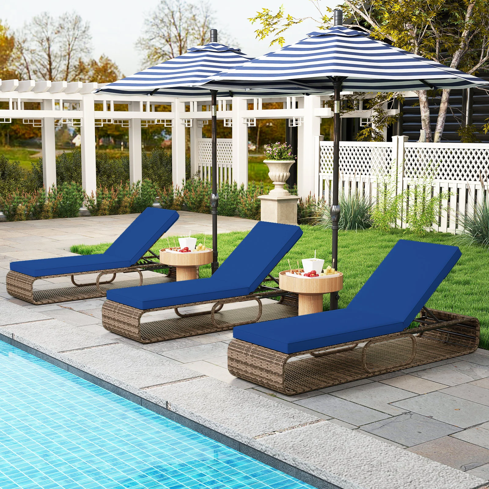 7-Position Adjustable PE Rattan Outdoor Chaise Lounge Chair, Navy - Image 3