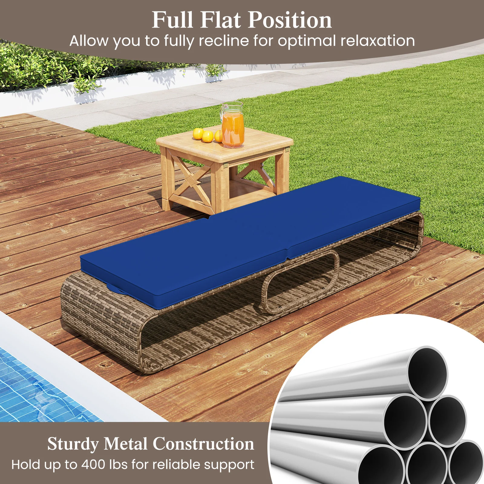 7-Position Adjustable PE Rattan Outdoor Chaise Lounge Chair, Navy - Image 8
