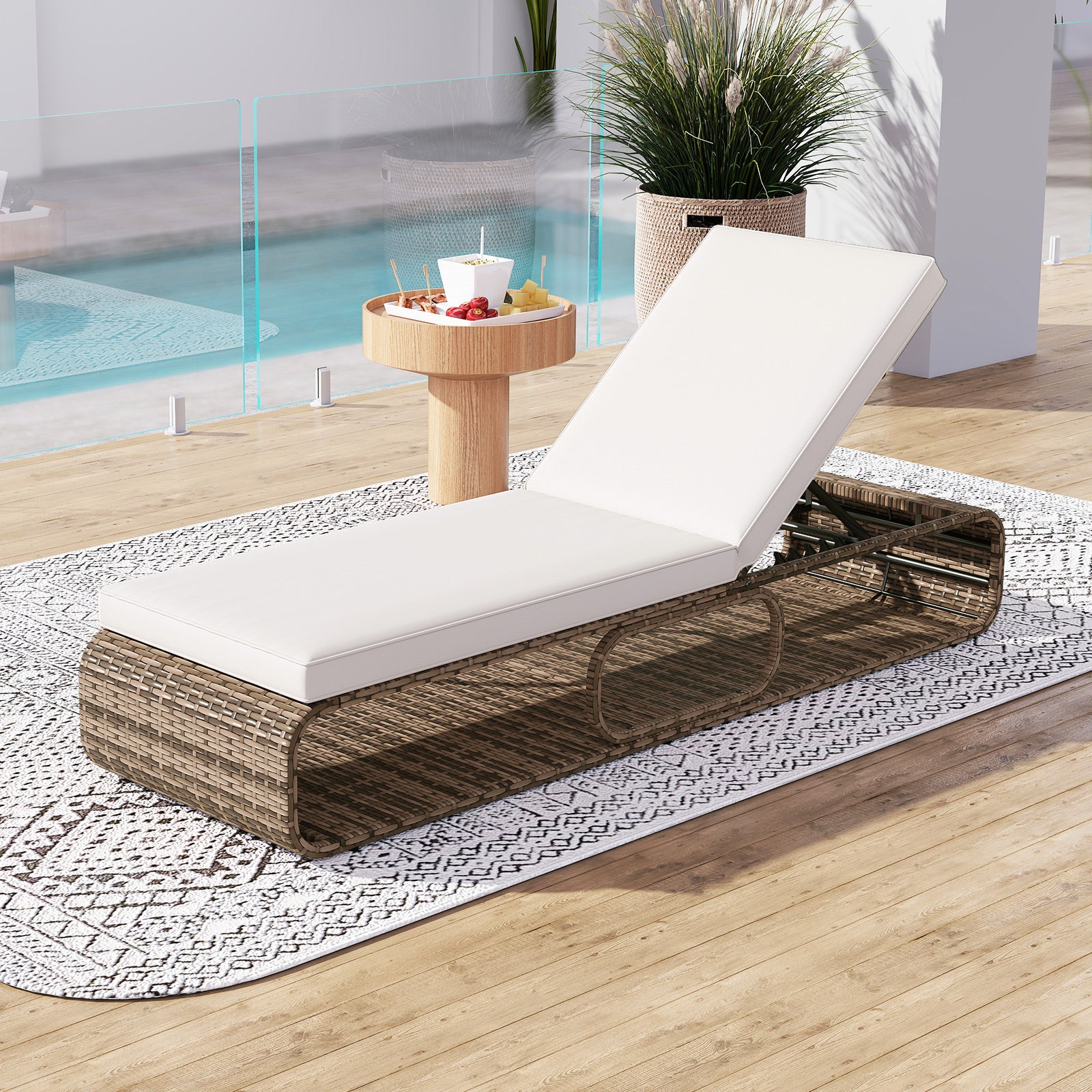 7-Position Adjustable PE Rattan Outdoor Chaise Lounge Chair, White - Image 2