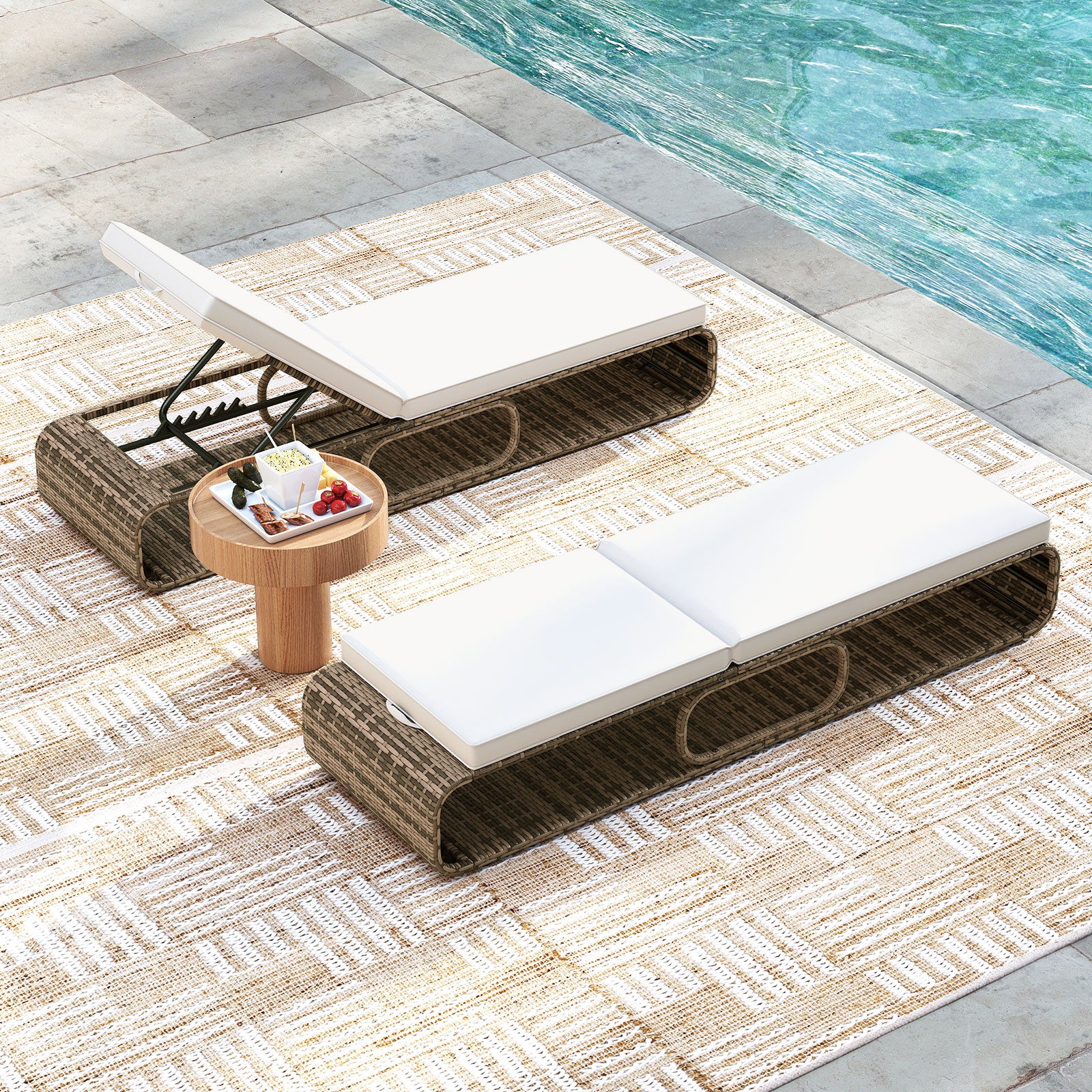 7-Position Adjustable PE Rattan Outdoor Chaise Lounge Chair, White - Image 3