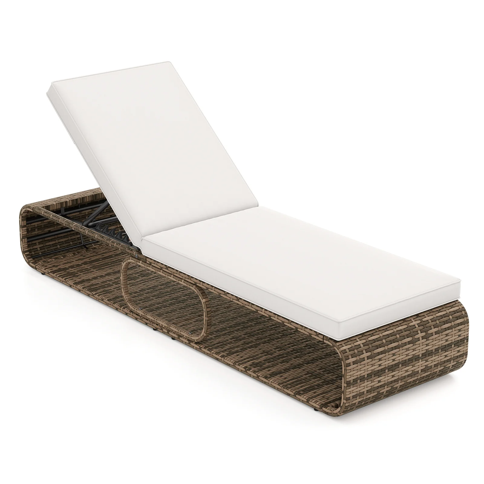7-Position Adjustable PE Rattan Outdoor Chaise Lounge Chair, White - Image 4
