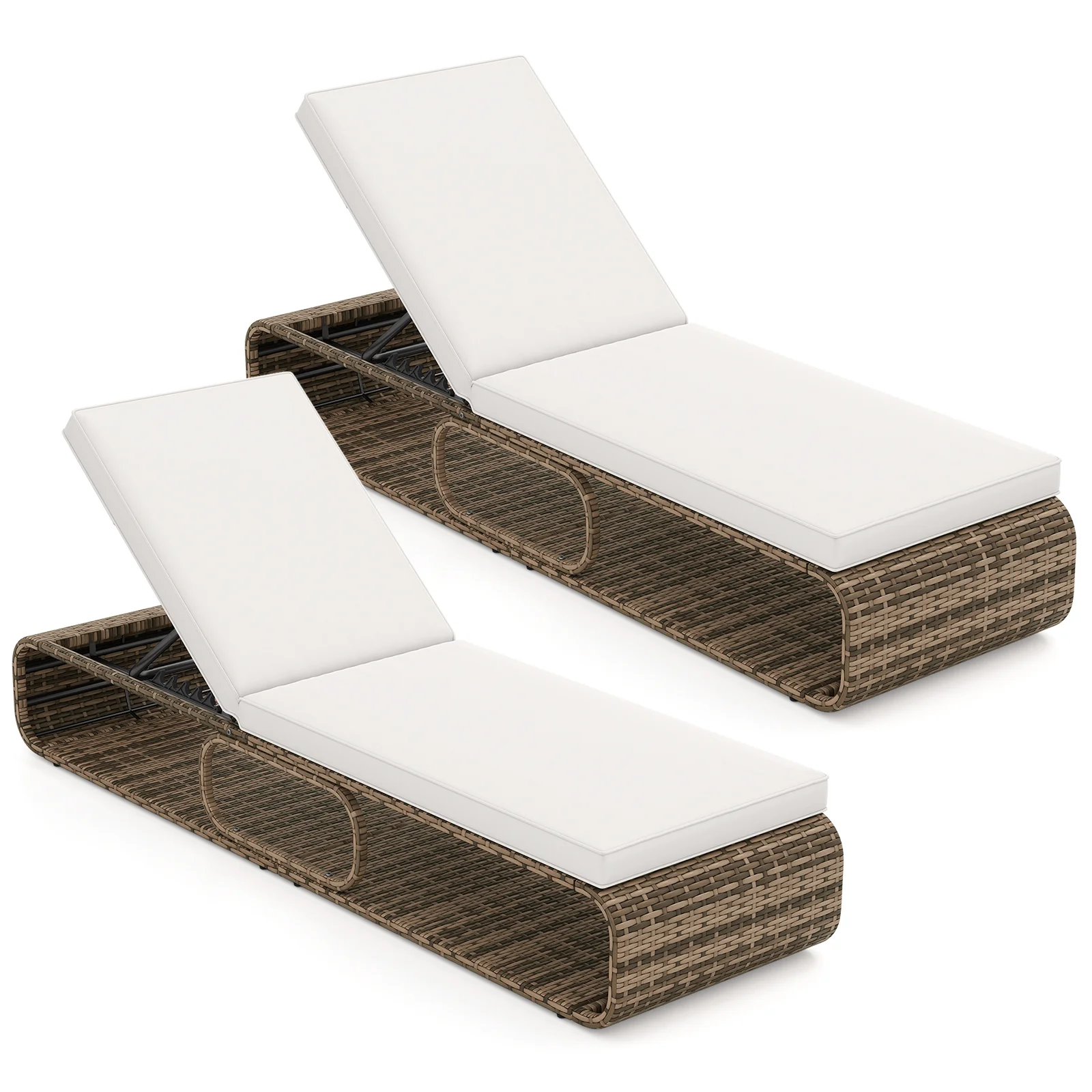 7-Position Adjustable PE Rattan Outdoor Chaise Lounge Chair, White - Image 5