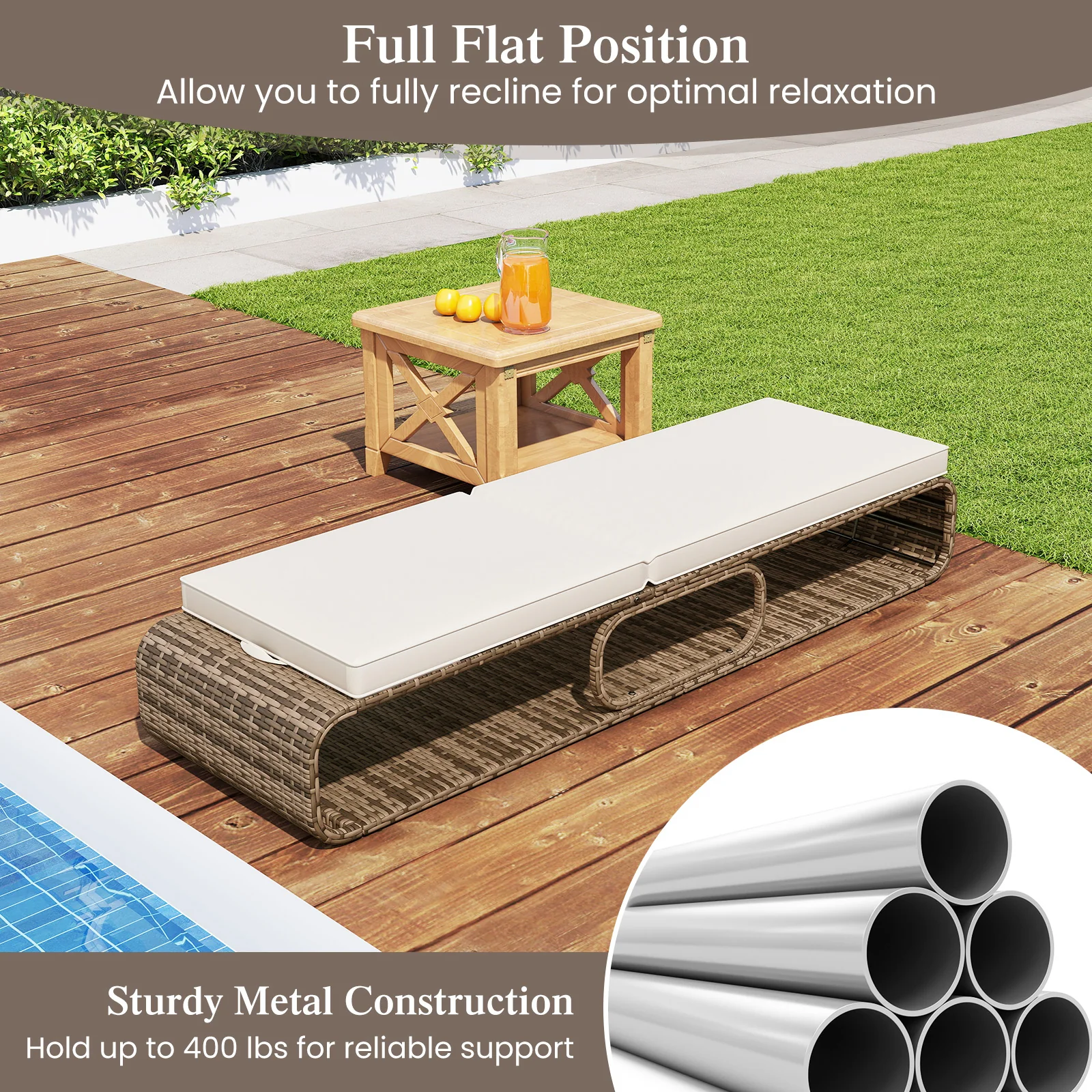 7-Position Adjustable PE Rattan Outdoor Chaise Lounge Chair, White - Image 7