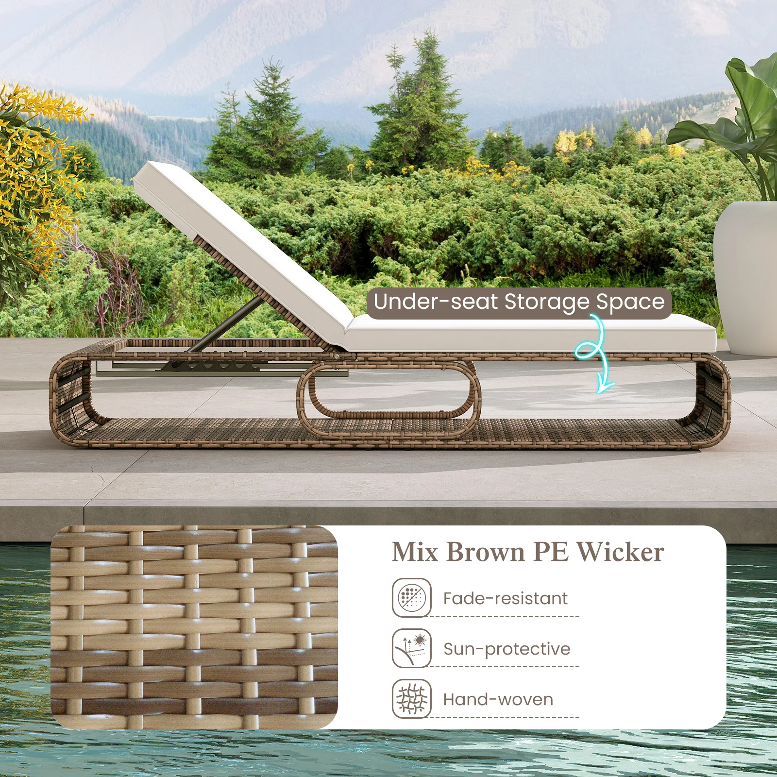 7-Position Adjustable PE Rattan Outdoor Chaise Lounge Chair, White - Image 8