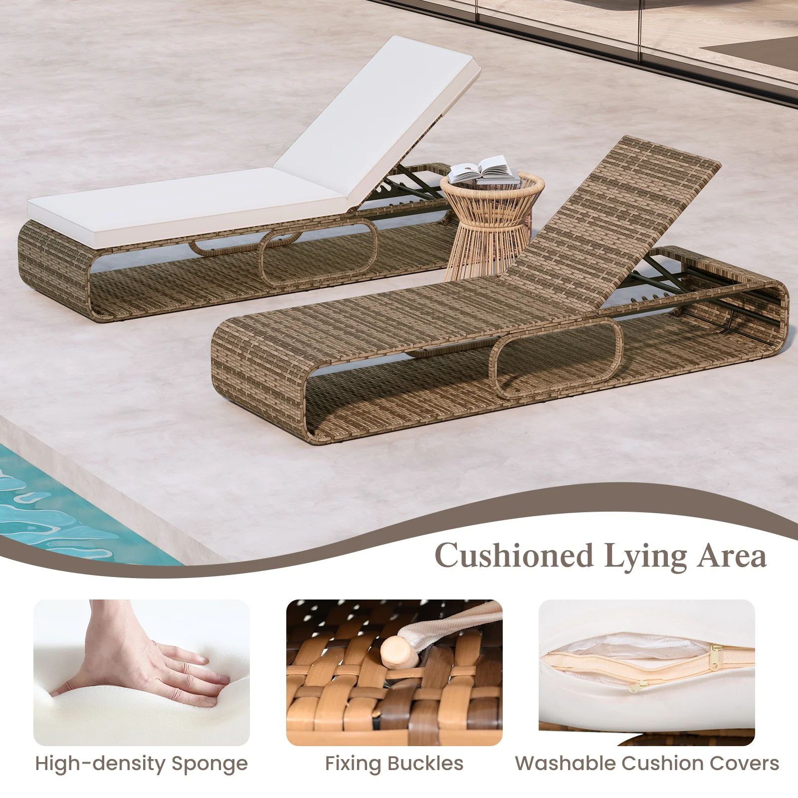 7-Position Adjustable PE Rattan Outdoor Chaise Lounge Chair, White - Image 9