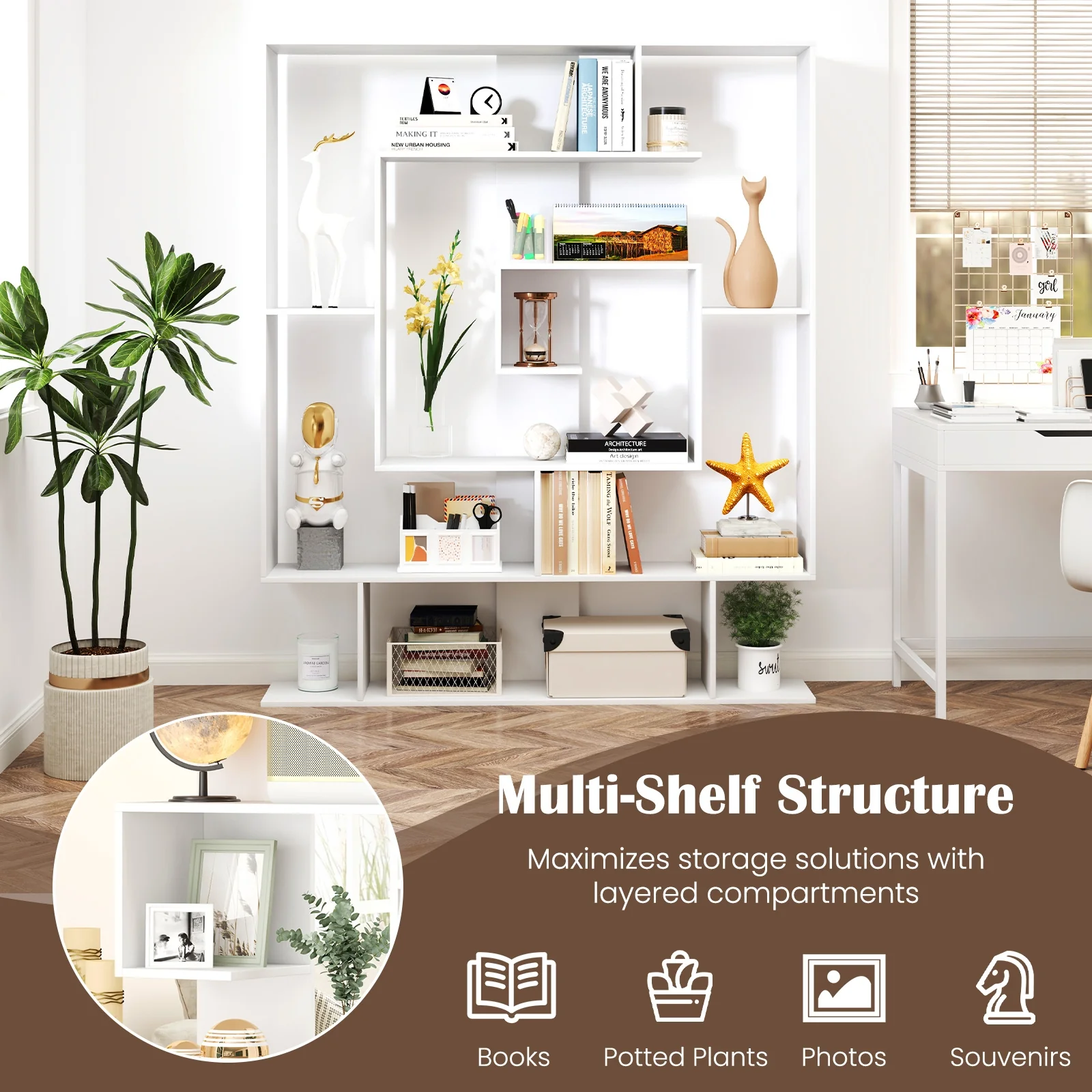 7-Tier Bookshelf Display Rack, White - Image 7