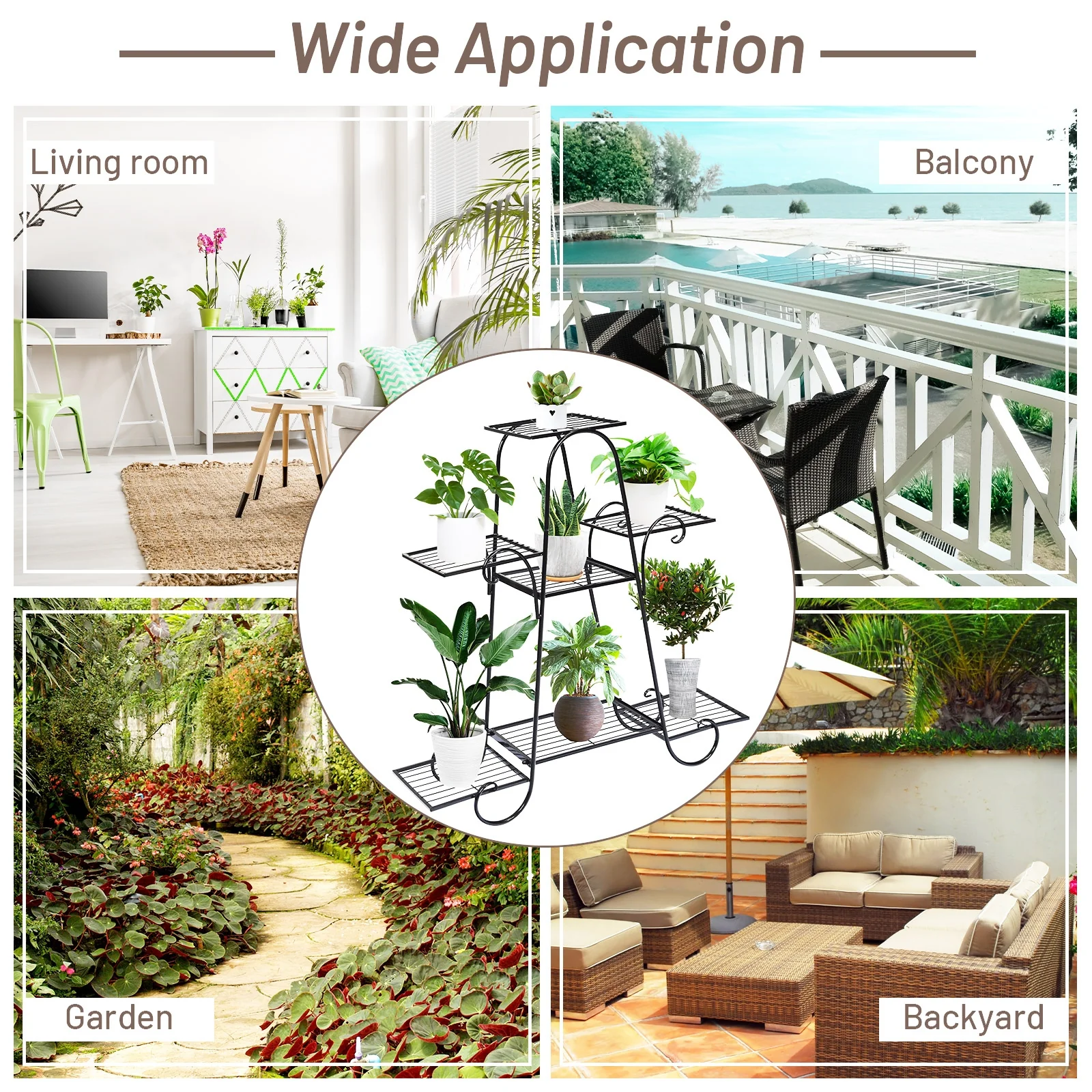 7 Tier Metal Patio Plant Stand, Black - Image 10