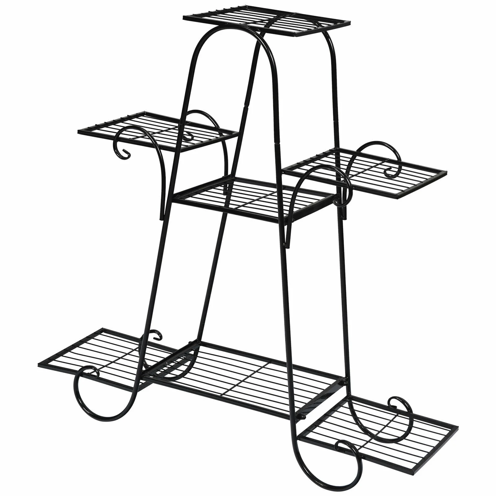7 Tier Metal Patio Plant Stand, Black - Image 4