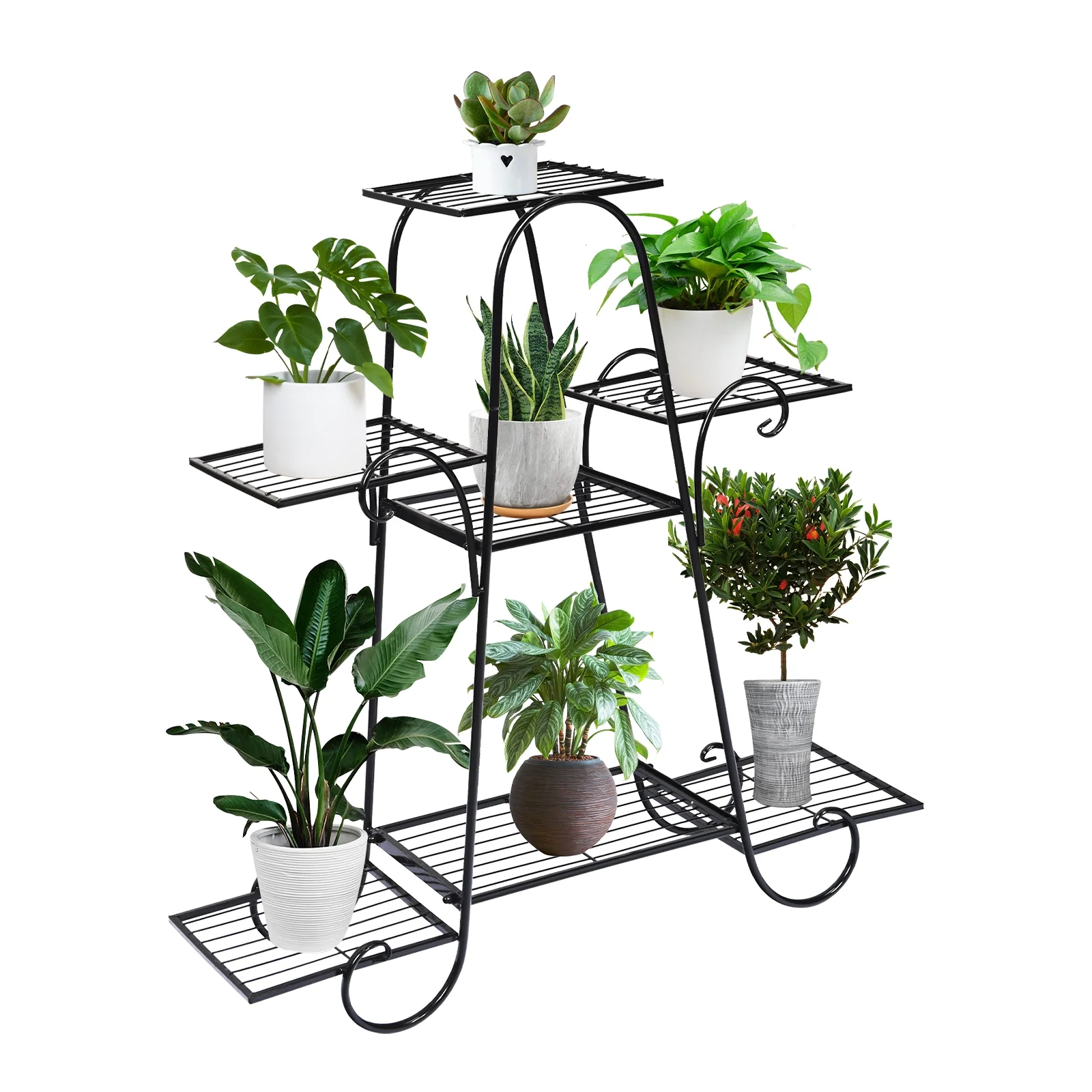 7 Tier Metal Patio Plant Stand, Black - Image 5