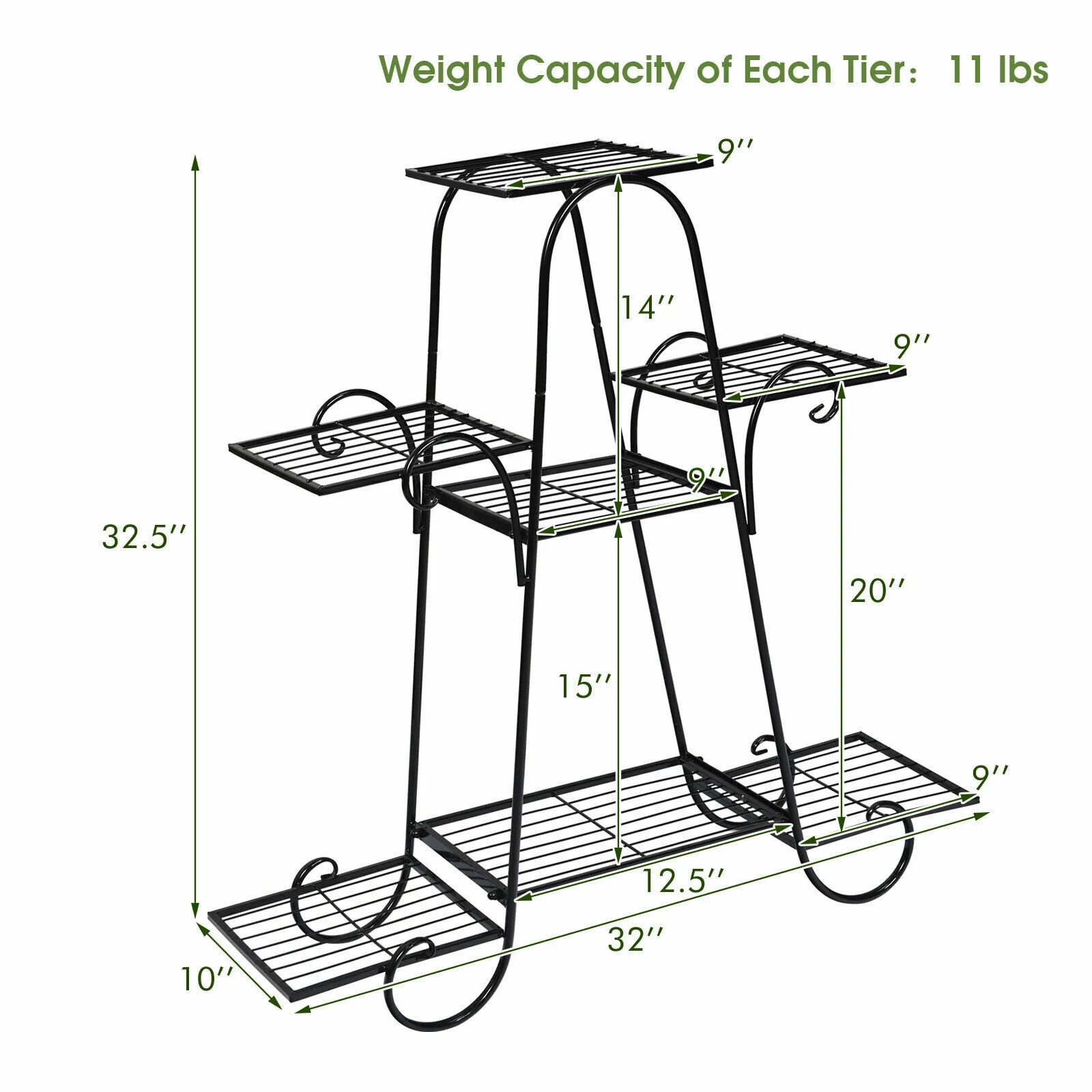 7 Tier Metal Patio Plant Stand, Black - Image 6