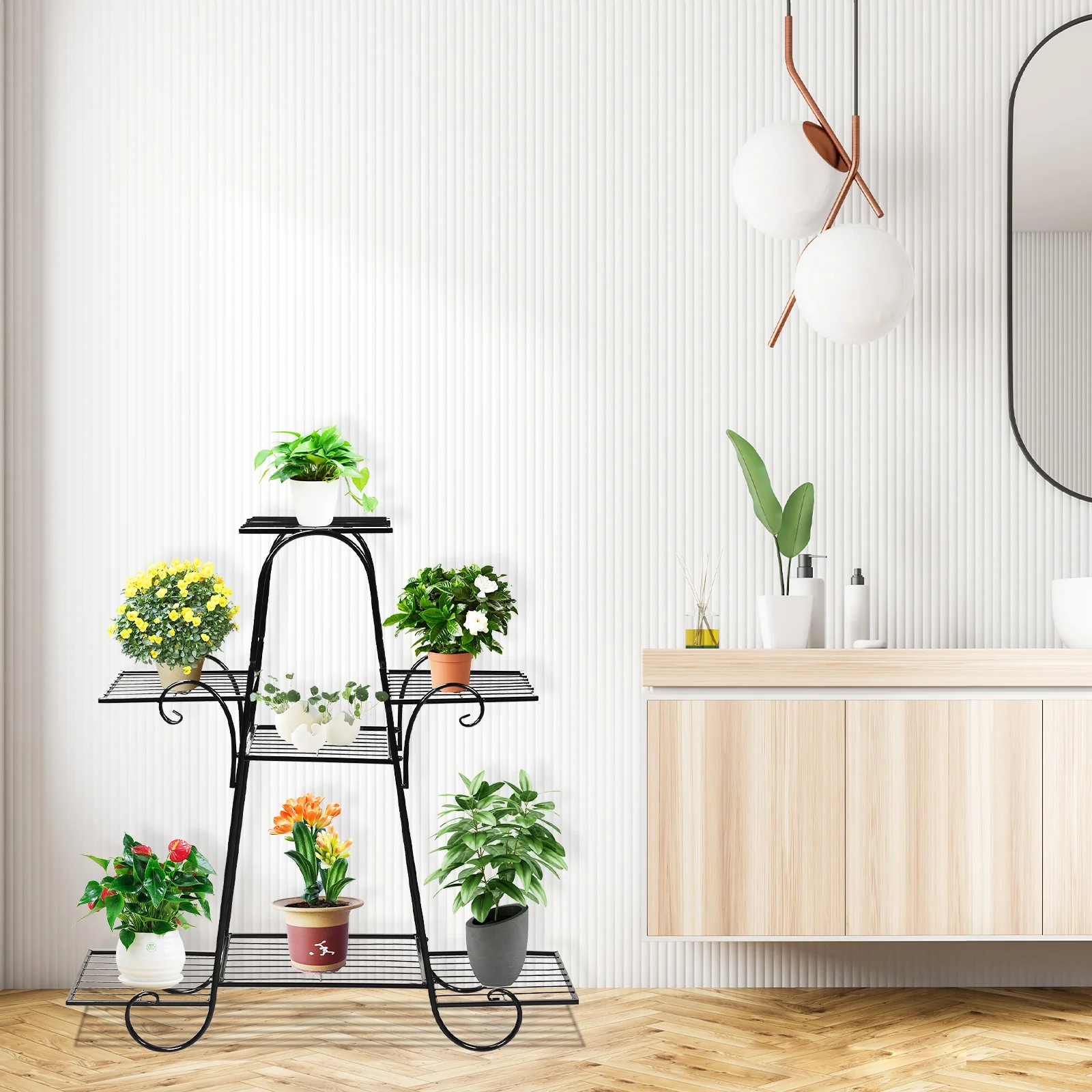 7 Tier Metal Patio Plant Stand, Black - Image 7