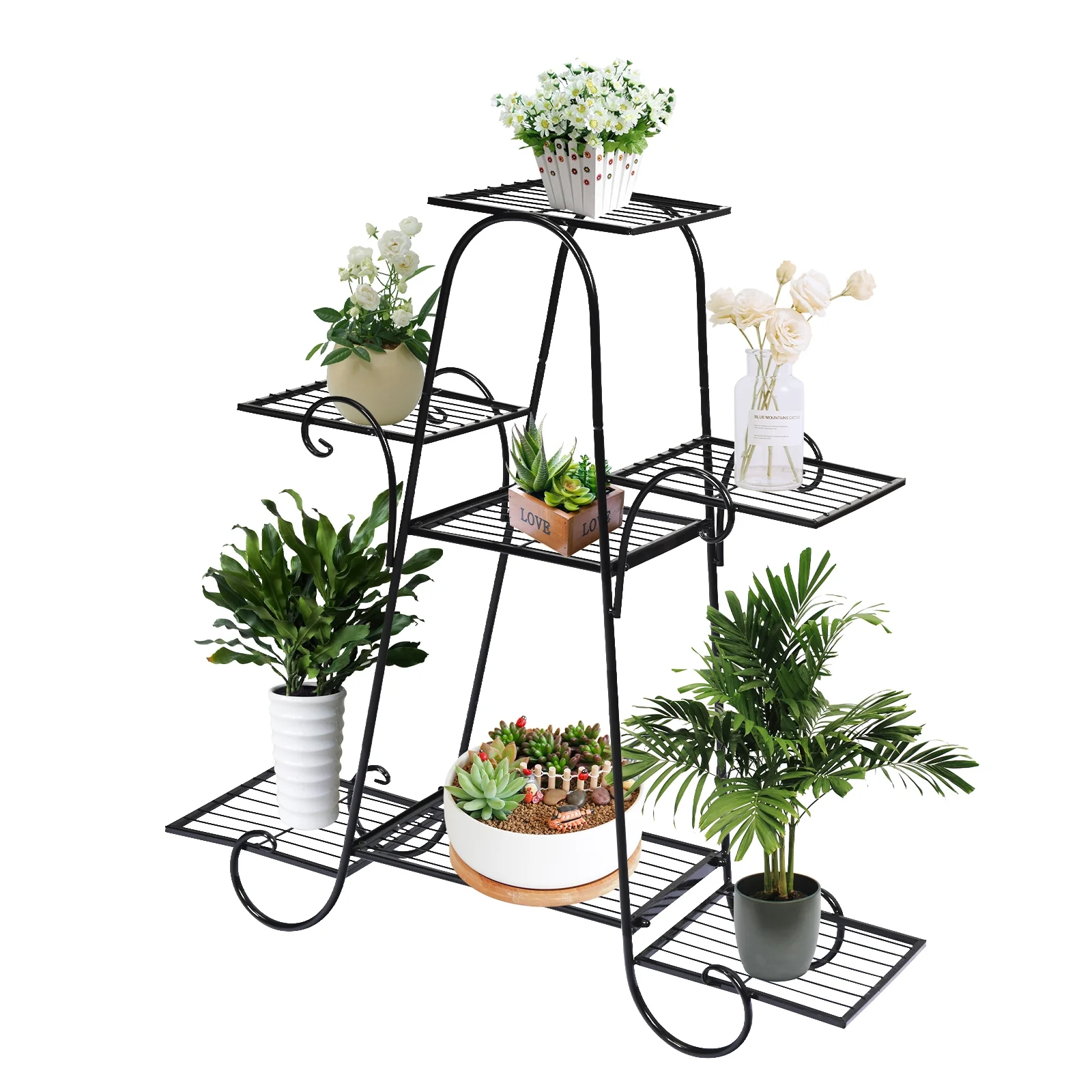 7 Tier Metal Patio Plant Stand, Black - Image 8
