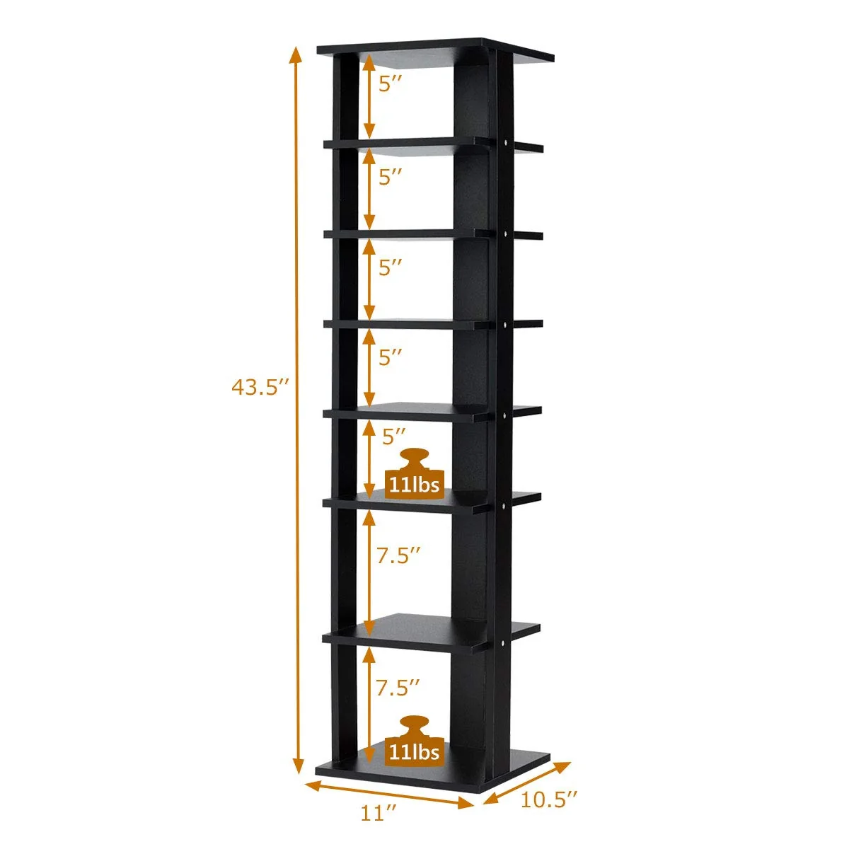 7-Tier Shoe Rack, Free Standing Storage Shelves, Black - Image 6