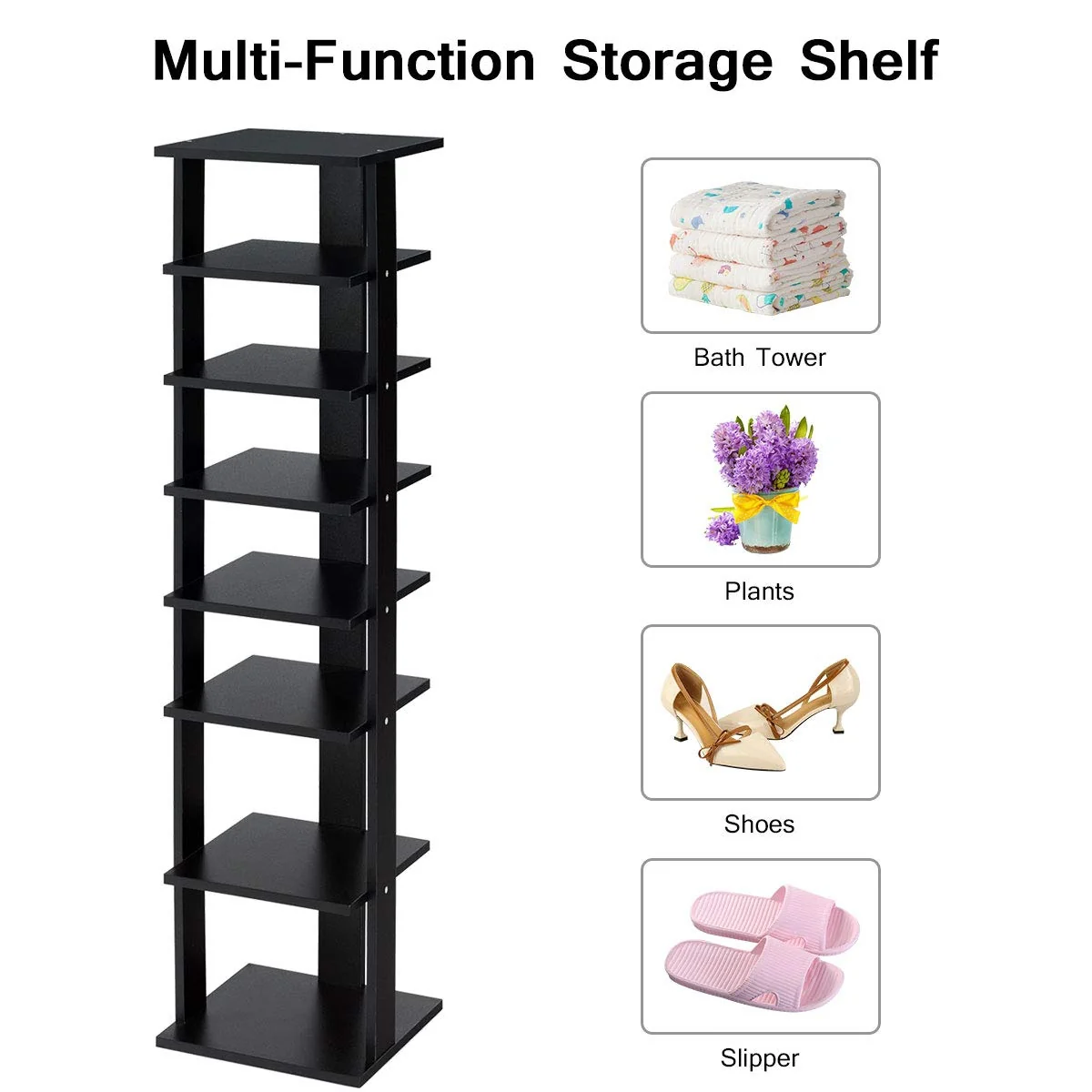 7-Tier Shoe Rack, Free Standing Storage Shelves, Black - Image 8