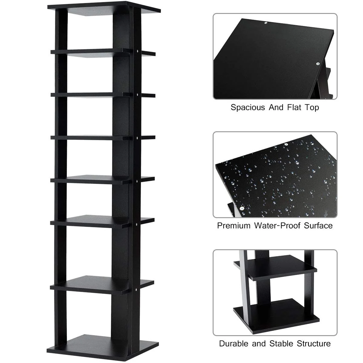 7-Tier Shoe Rack, Free Standing Storage Shelves, Black - Image 9