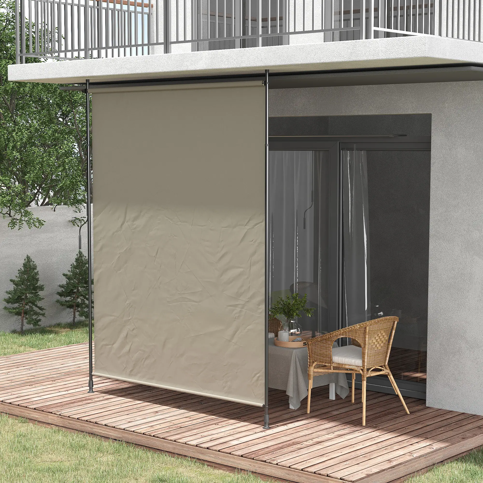 7' x 10' Retractable Patio Awning, Manual Outdoor Privacy Screen, Beige - Image 2