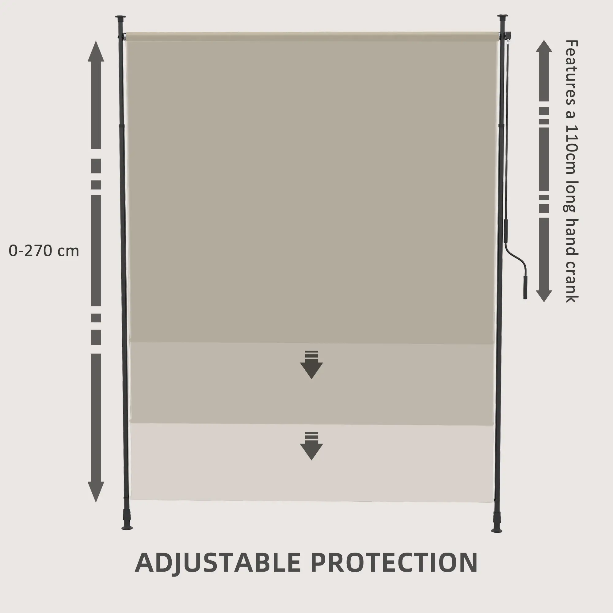 7' x 10' Retractable Patio Awning, Manual Outdoor Privacy Screen, Beige - Image 5