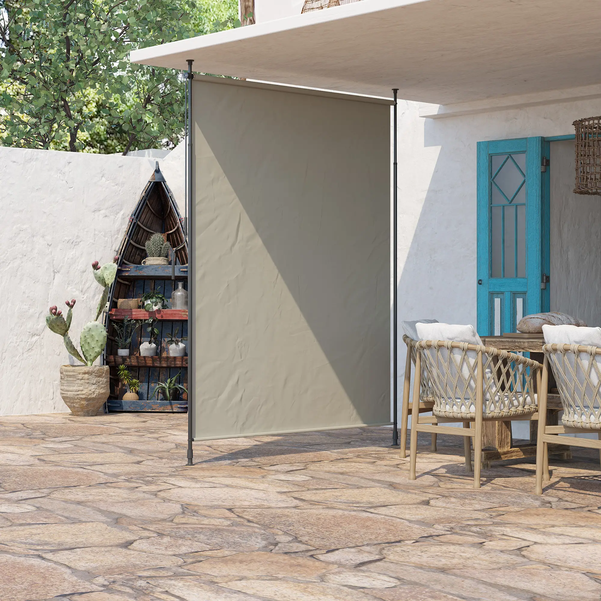 7' x 10' Retractable Patio Awning, Manual Outdoor Privacy Screen, Beige - Image 8