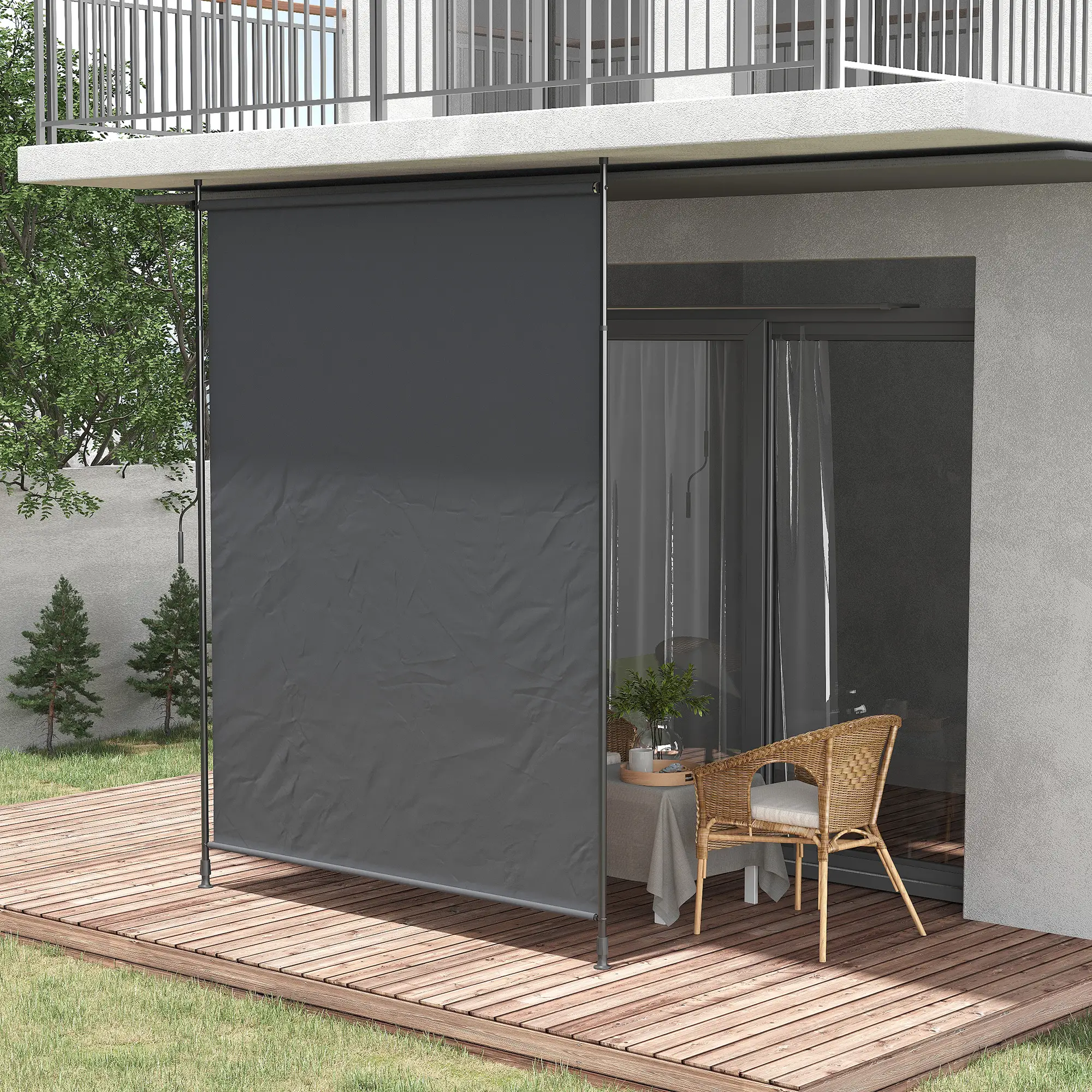 7' x 10' Retractable Patio Awning, Manual Outdoor Privacy Screen, UPF40+ Water-Resistant, Grey - Image 2