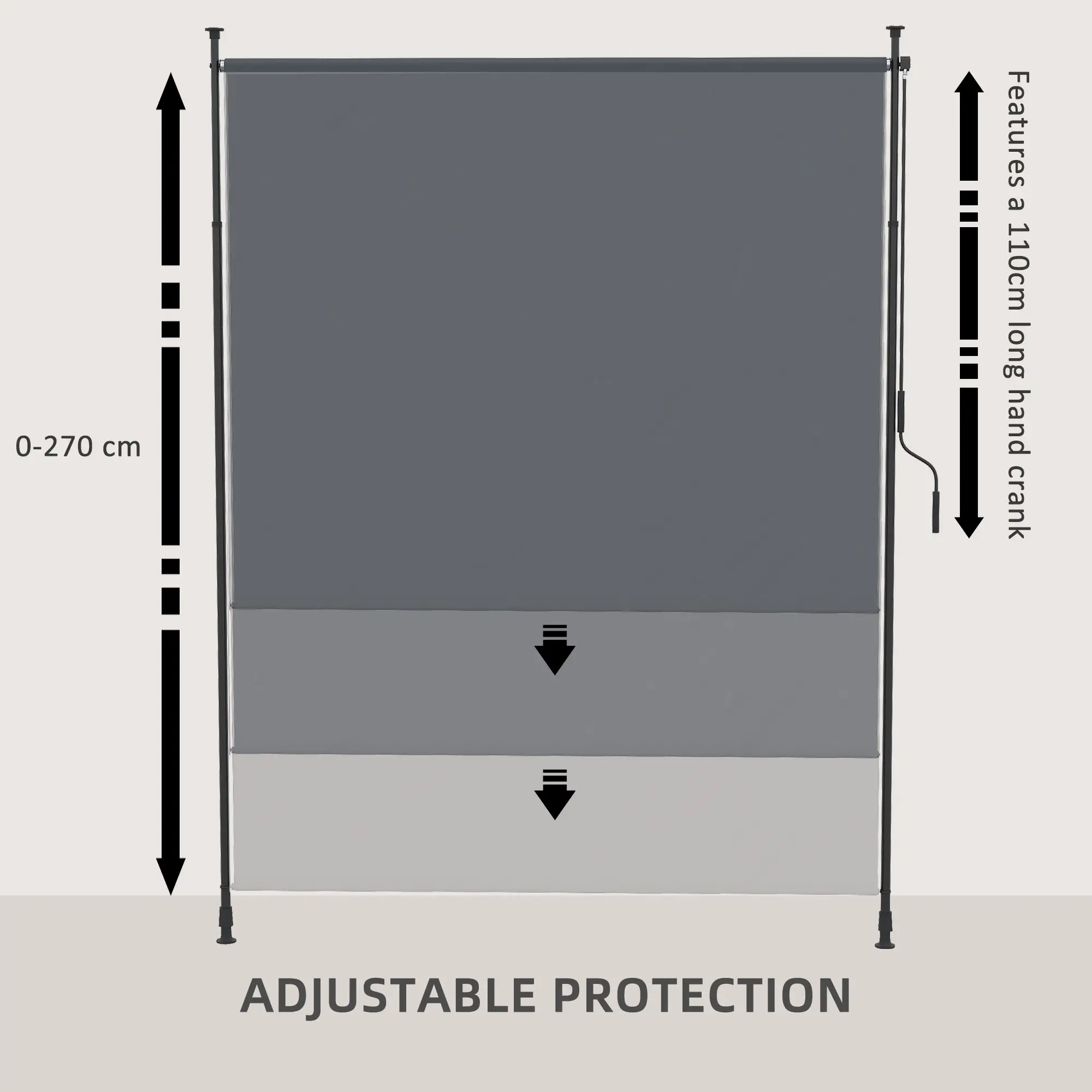 7' x 10' Retractable Patio Awning, Manual Outdoor Privacy Screen, UPF40+ Water-Resistant, Grey - Image 5
