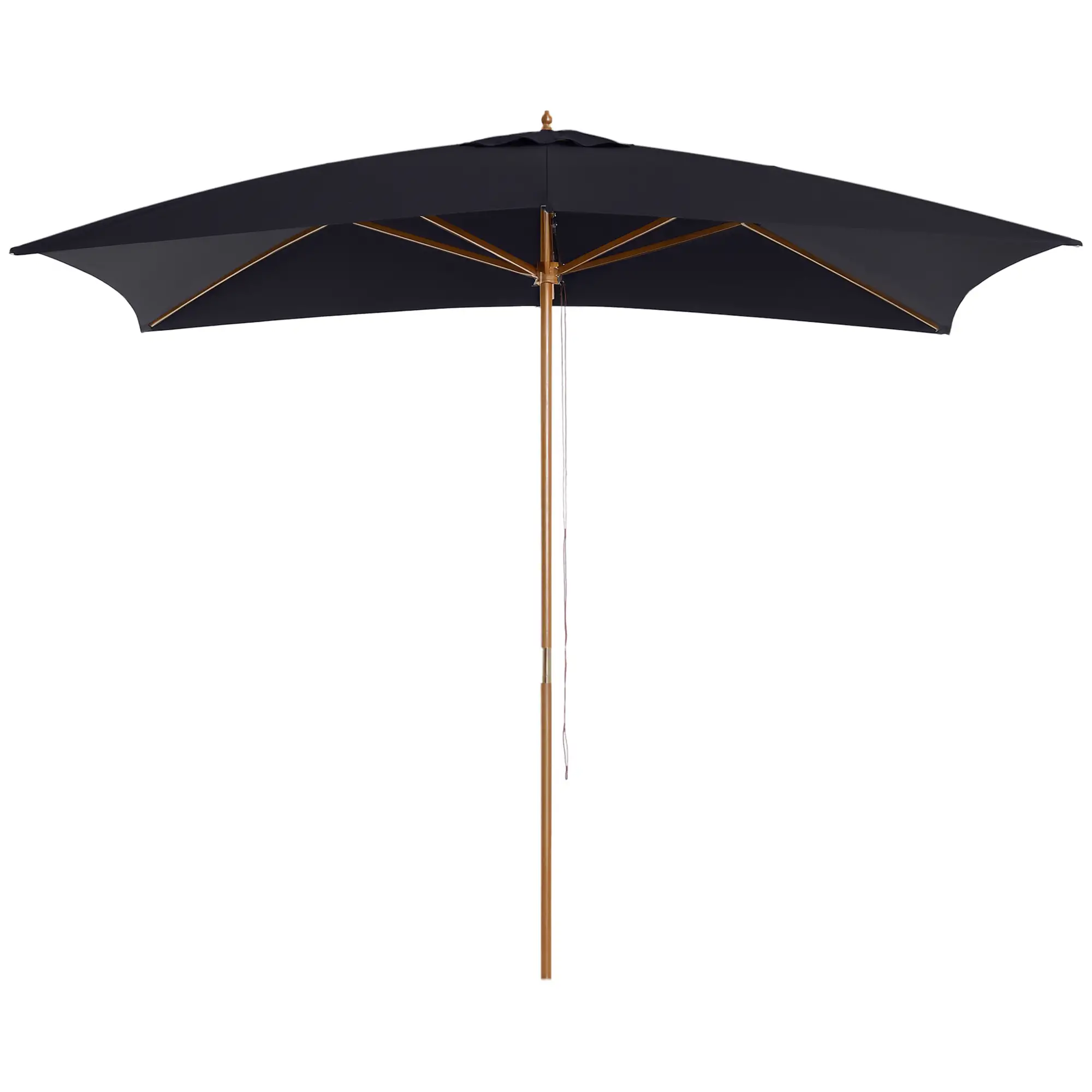 7' x 10' Wooden Patio Umbrella, Rectangle Garden Parasol, Outdoor Sunshade Canopy, Bamboo Ribs, Black - Image 11