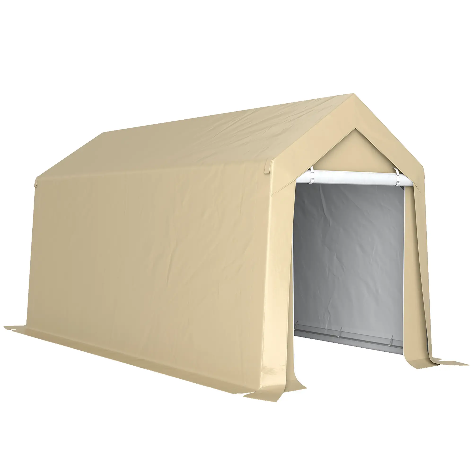 7' x 12' Outdoor Storage Shed, Portable Garage, Roll-up Door, Beige - Image 11