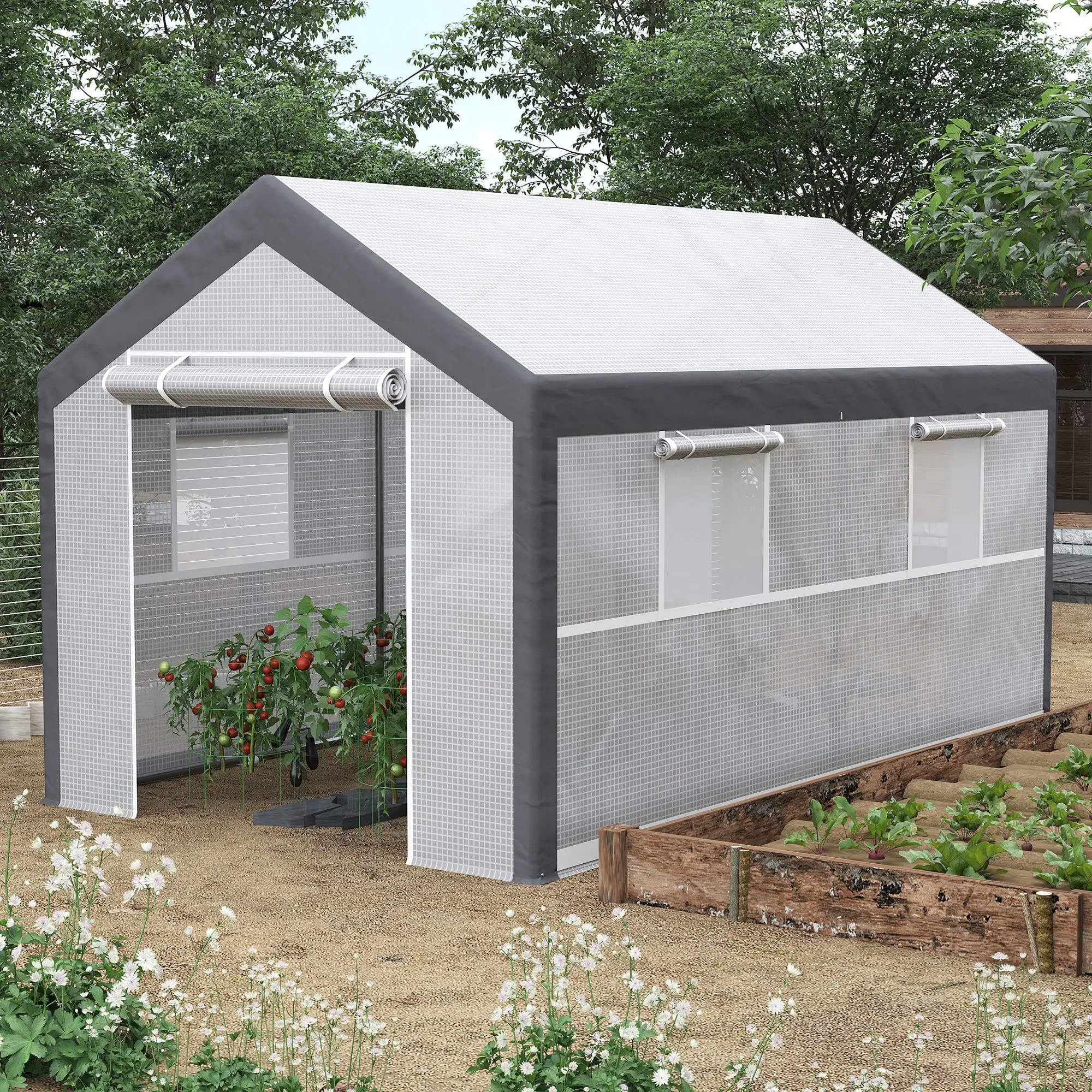 7' x 12' x 7' Heavy Duty Walk-In Greenhouse, Plant Growing Tent, White - Image 2