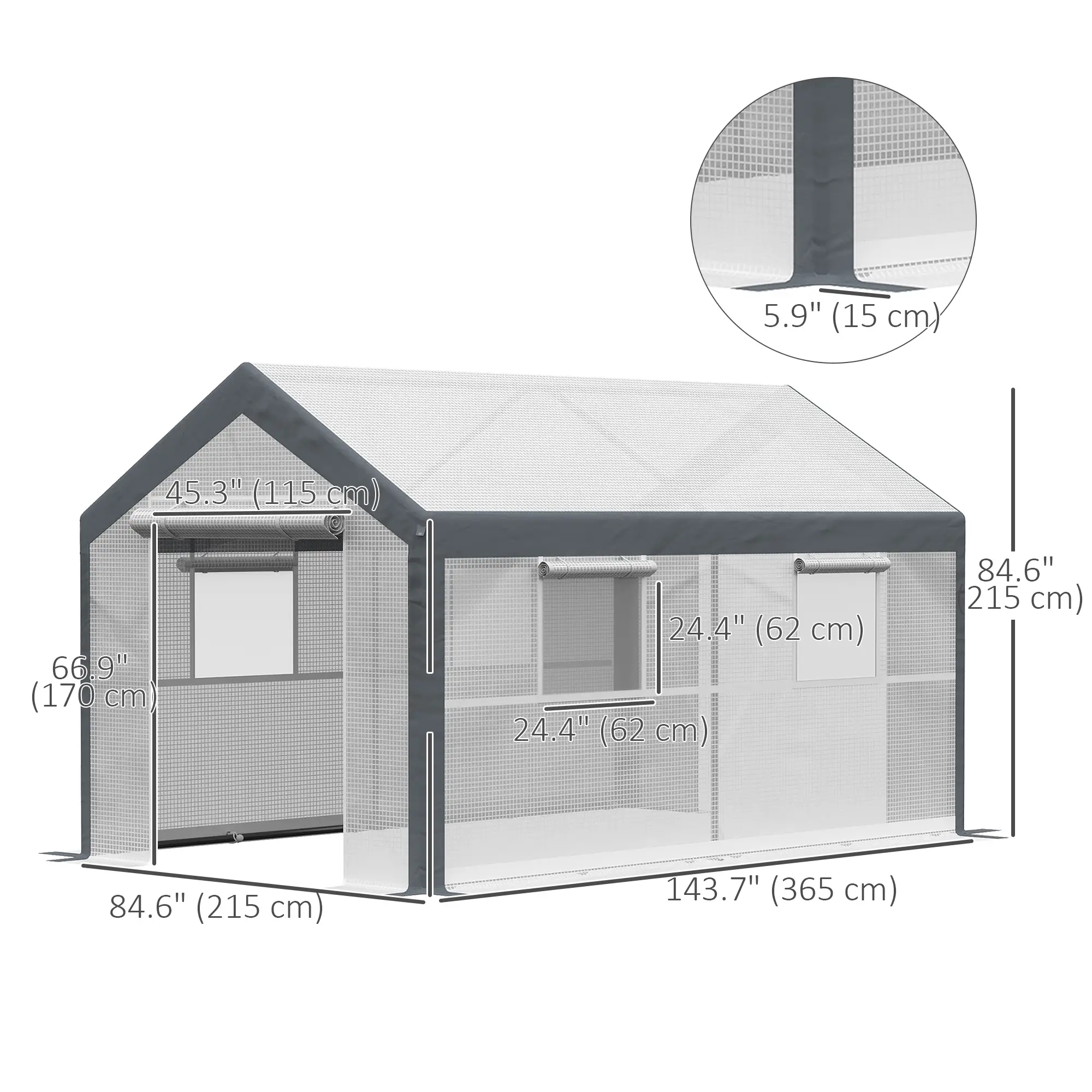 7' x 12' x 7' Heavy Duty Walk-In Greenhouse, Plant Growing Tent, White - Image 3