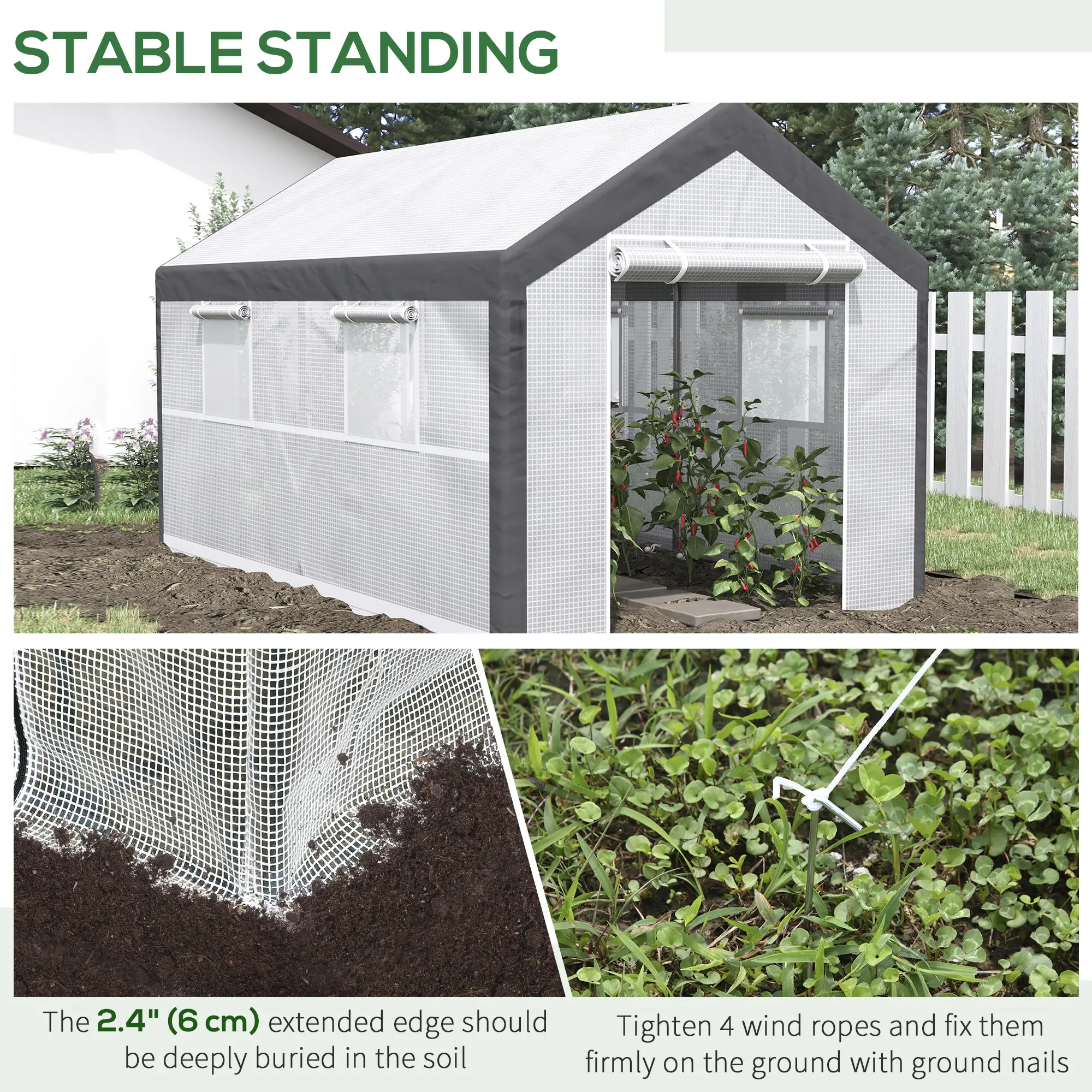 7' x 12' x 7' Heavy Duty Walk-In Greenhouse, Plant Growing Tent, White - Image 6