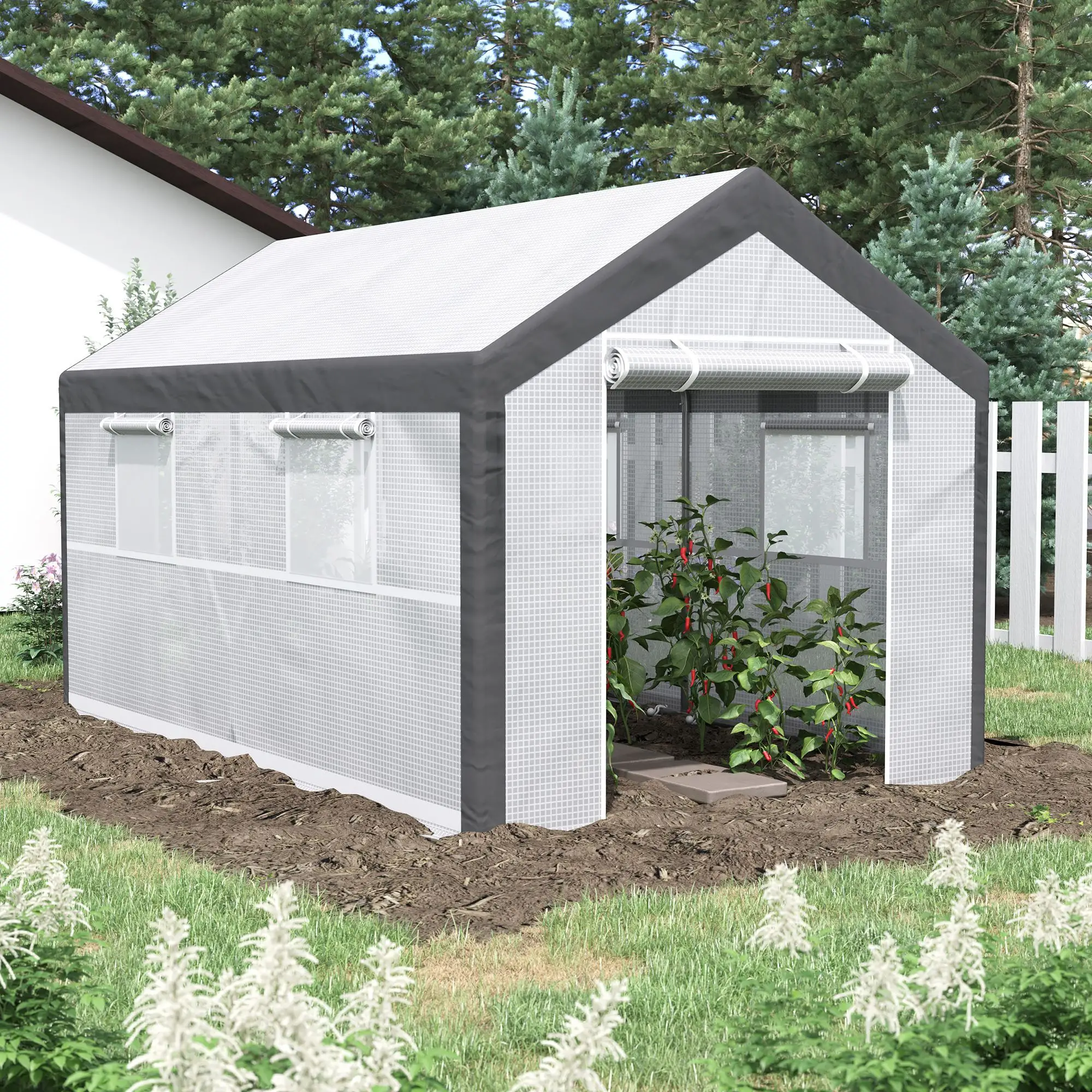 7' x 12' x 7' Heavy Duty Walk-In Greenhouse, Plant Growing Tent, White - Image 8