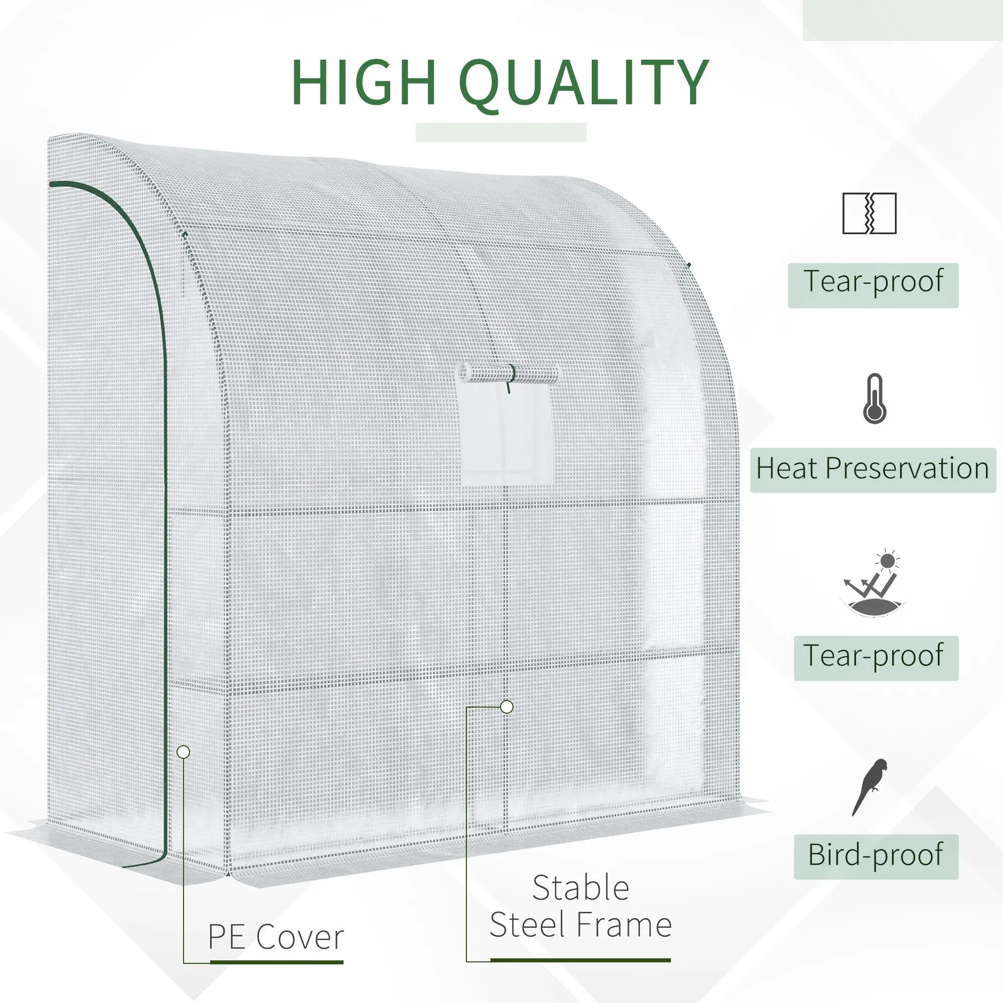7' x 3' x 7' Walk-In Greenhouse, Roll-Up Mesh Windows, Zipper Door, White - Image 4