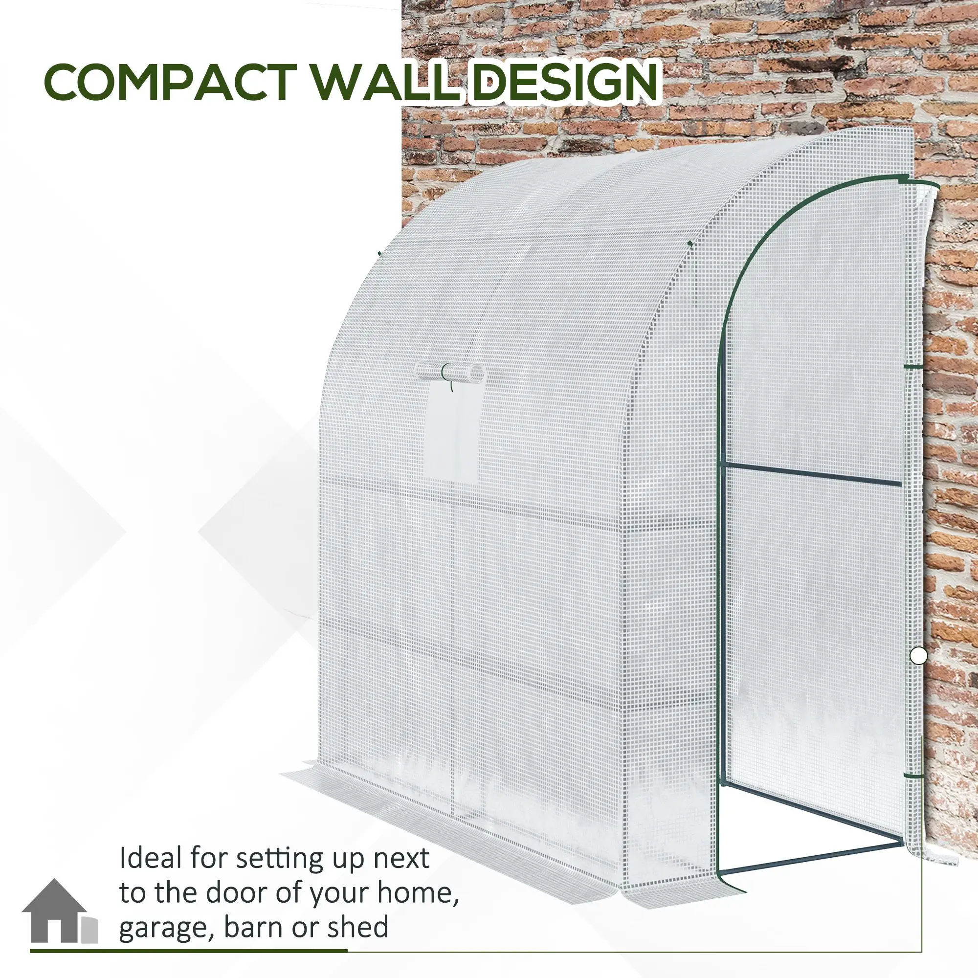 7' x 3' x 7' Walk-In Greenhouse, Roll-Up Mesh Windows, Zipper Door, White - Image 5