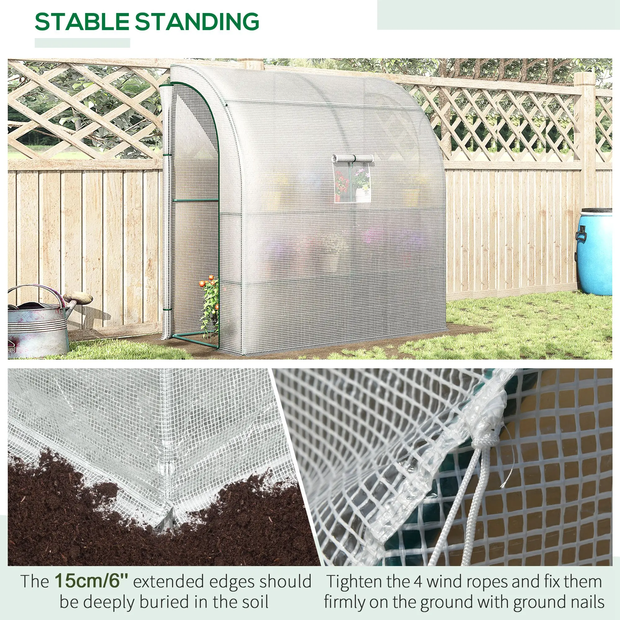 7' x 3' x 7' Walk-In Greenhouse, Roll-Up Mesh Windows, Zipper Door, White - Image 7