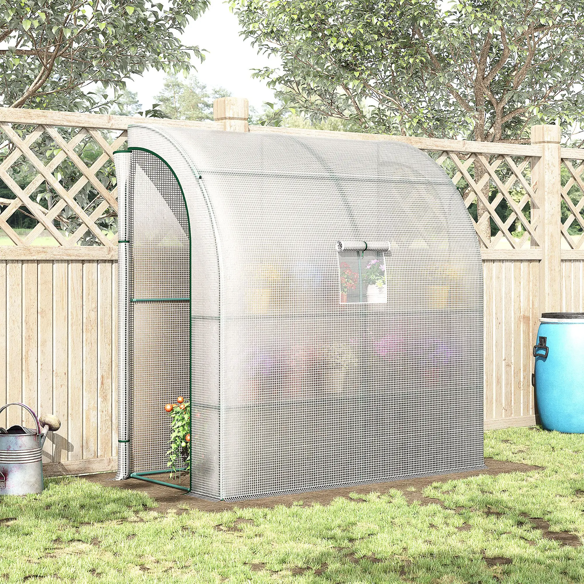7' x 3' x 7' Walk-In Greenhouse, Roll-Up Mesh Windows, Zipper Door, White - Image 8
