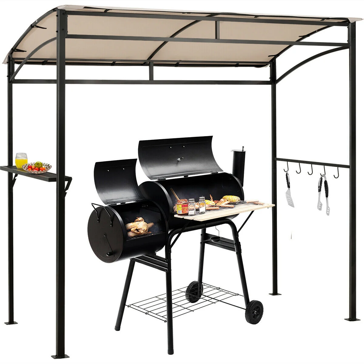 7 x 4.5 Feet Grill Gazebo, Outdoor Patio Garden BBQ Canopy Shelter, Beige - Image 5