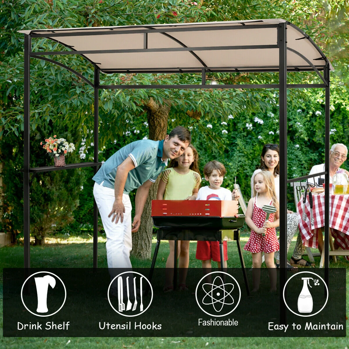 7 x 4.5 Feet Grill Gazebo, Outdoor Patio Garden BBQ Canopy Shelter, Beige - Image 8