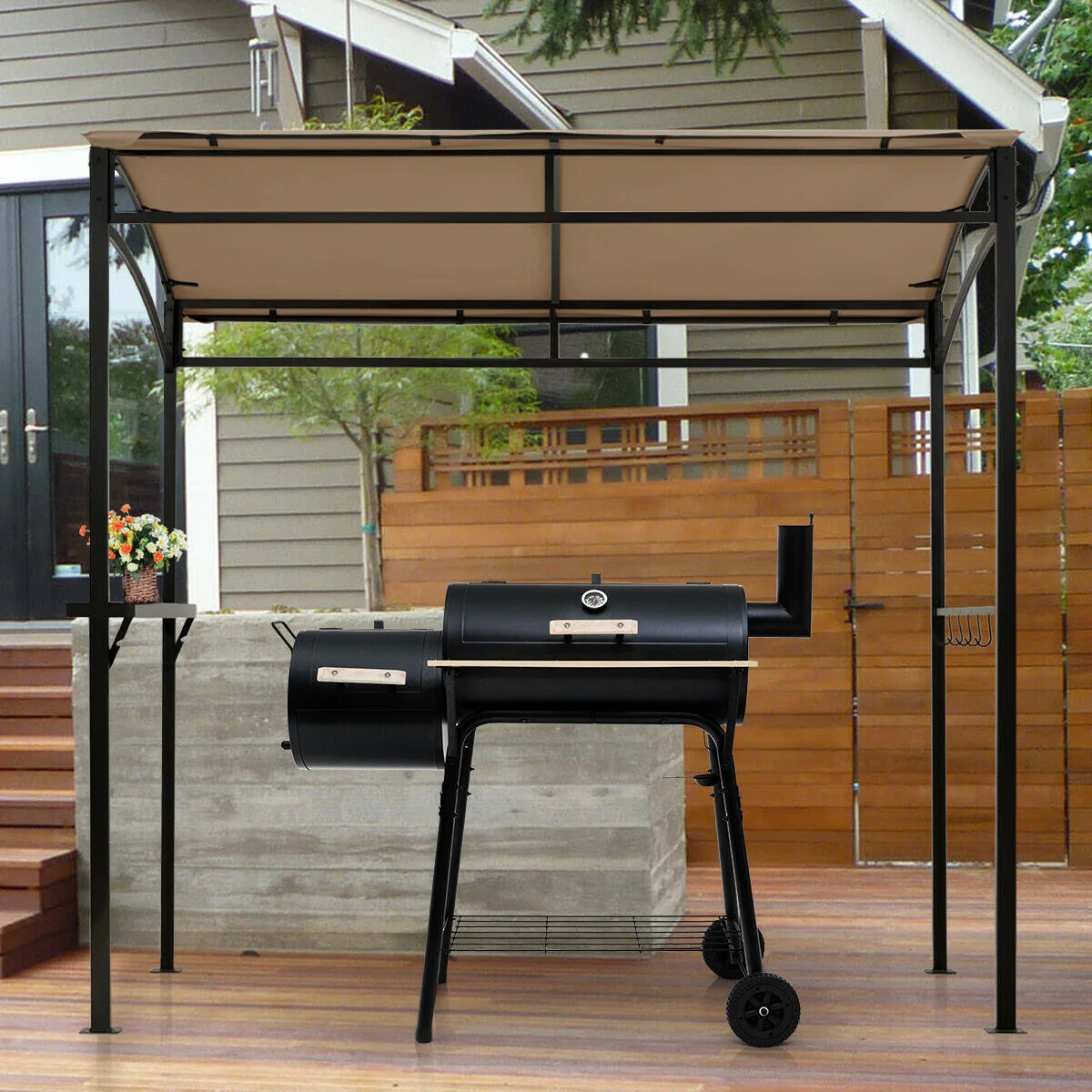 7 x 4.5 Feet Grill Gazebo, Outdoor Patio Garden BBQ Canopy Shelter, Brown - Image 3