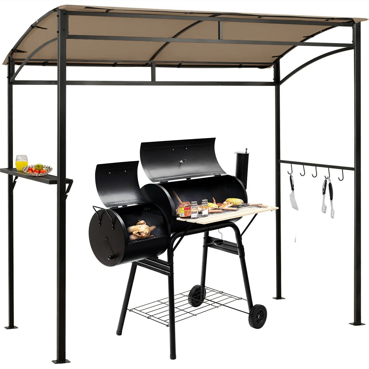 7 x 4.5 Feet Grill Gazebo, Outdoor Patio Garden BBQ Canopy Shelter, Brown - Image 5