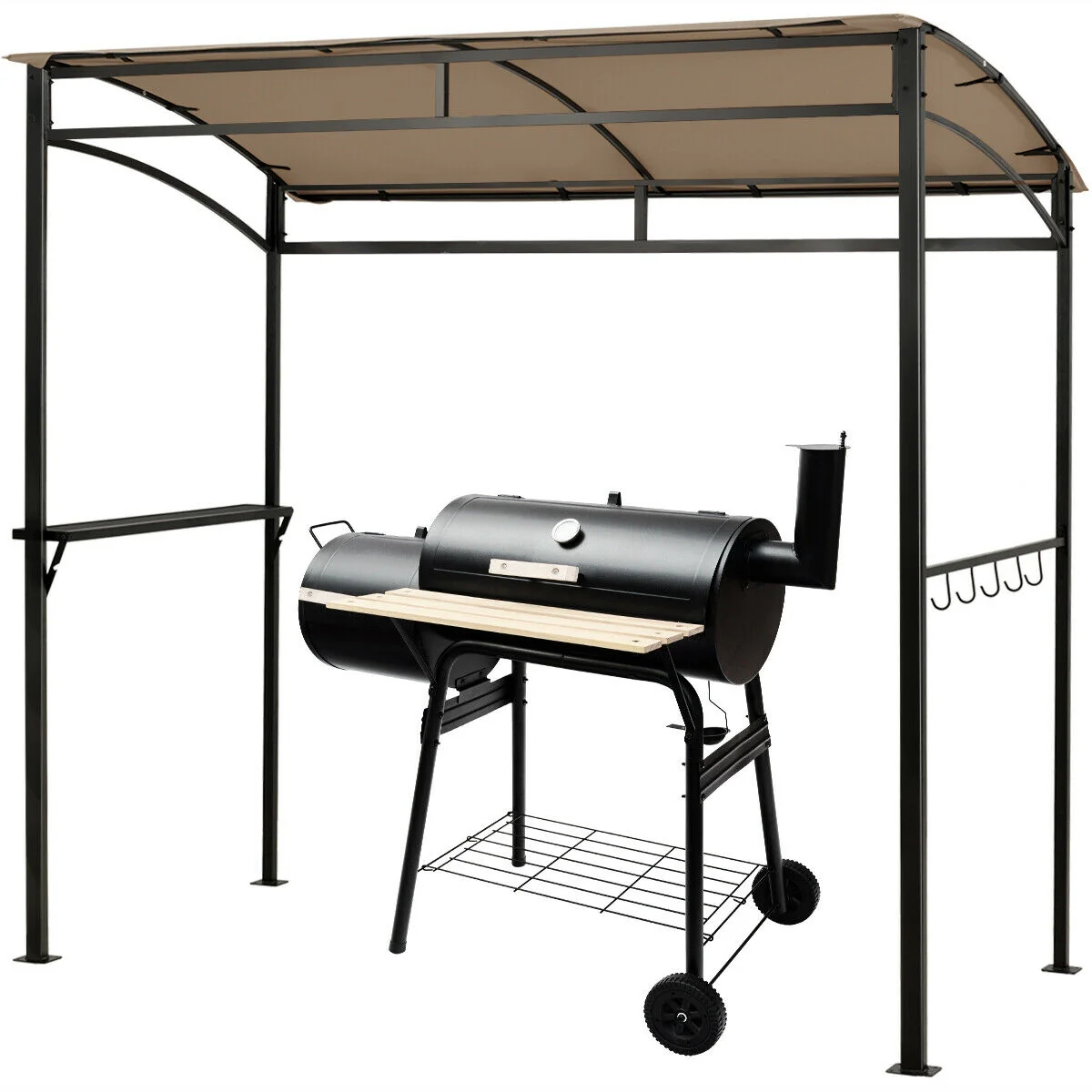 7 x 4.5 Feet Grill Gazebo, Outdoor Patio Garden BBQ Canopy Shelter, Brown - Image 7