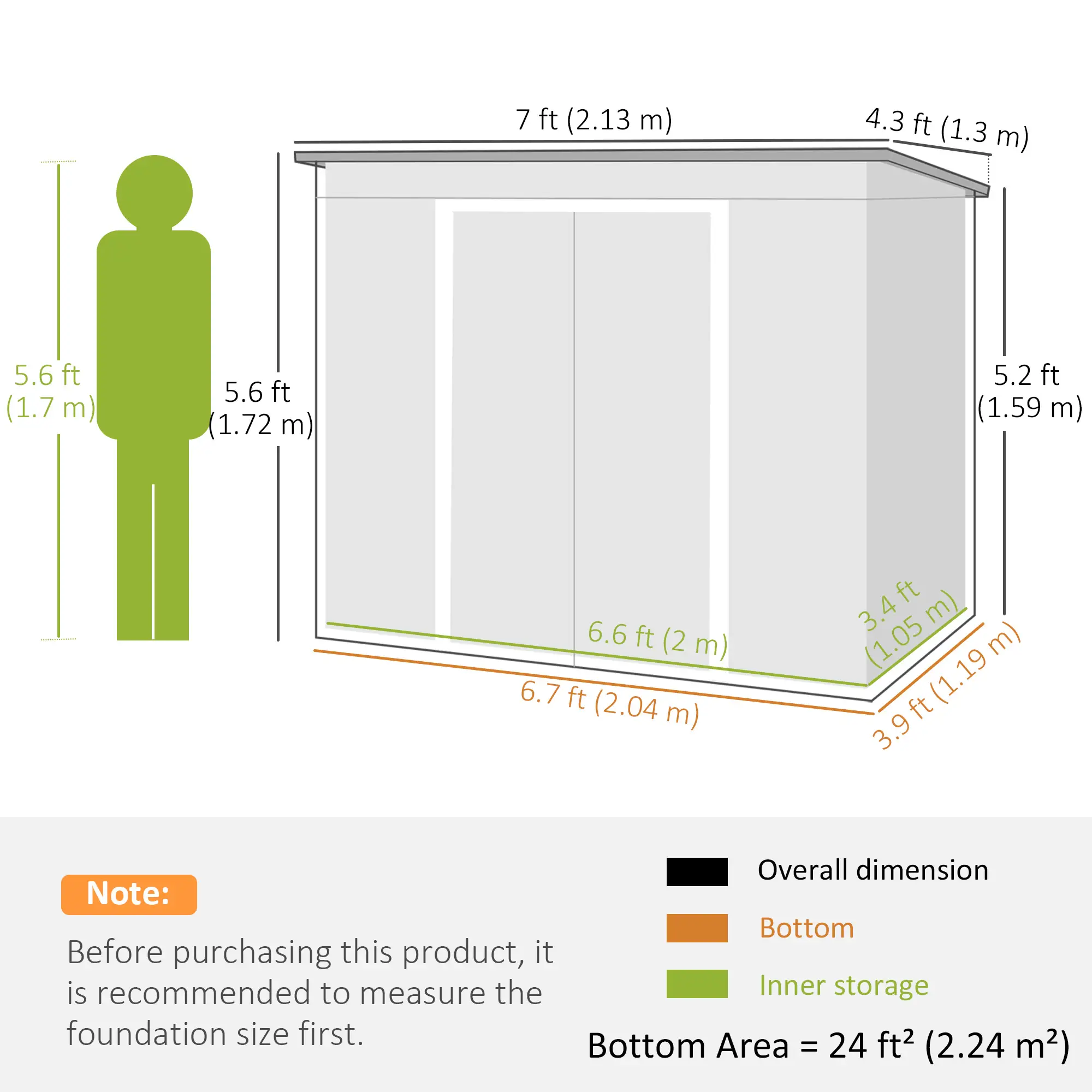 7' x 4' Galvanized Steel Garden Shed, Foundation Kit, Grey - Image 3